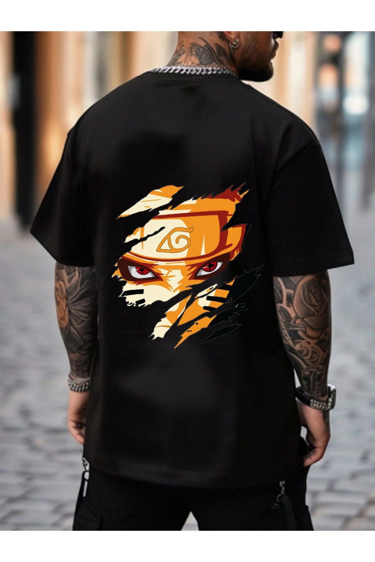 ELNOYA Unisex Pamuklu Siyah Oversize "Anmy" Baskılı Bisiklet Yaka Rahat T-shirt