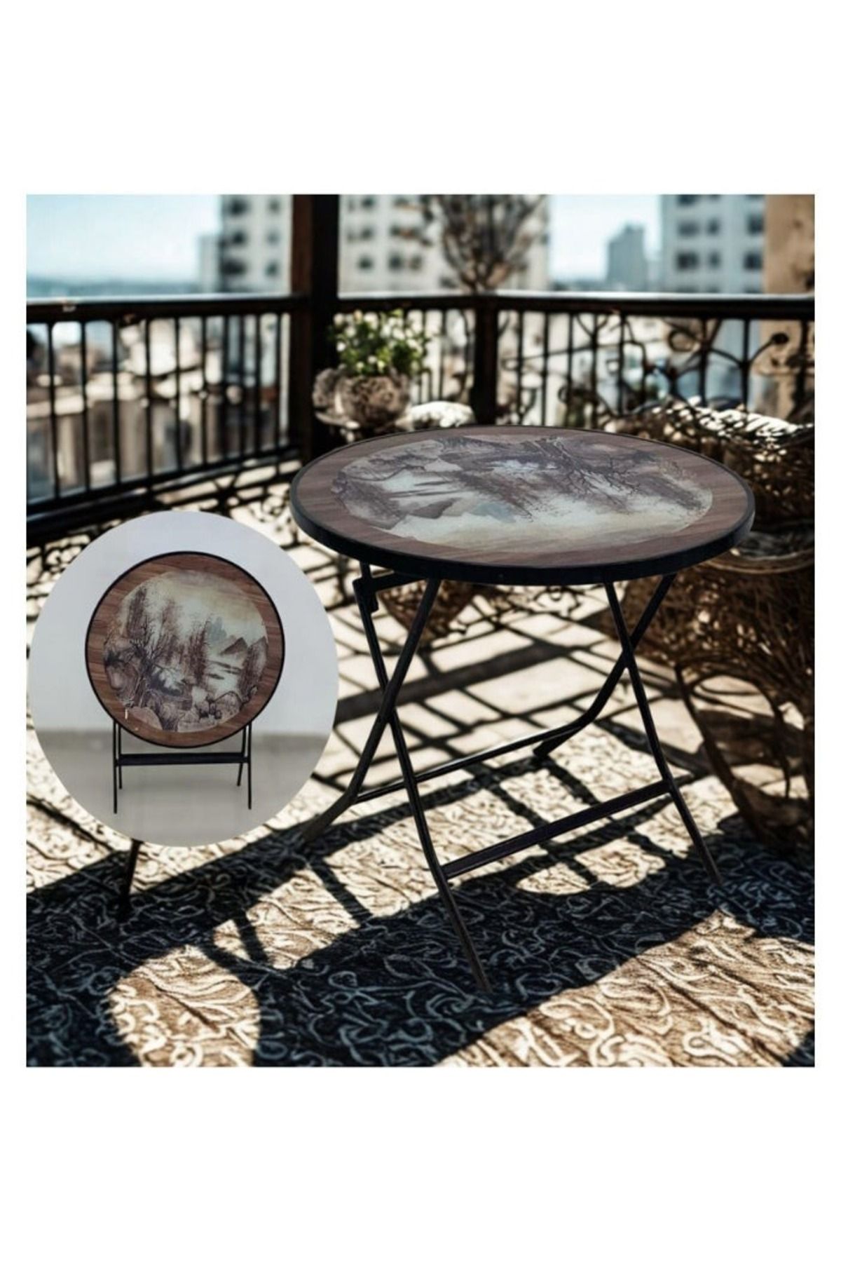 smart home-Round Folding Dining Table - Folding Cafe Table with Glass Top - 80 x 80 cm - Stylish and Sturdy Design 2