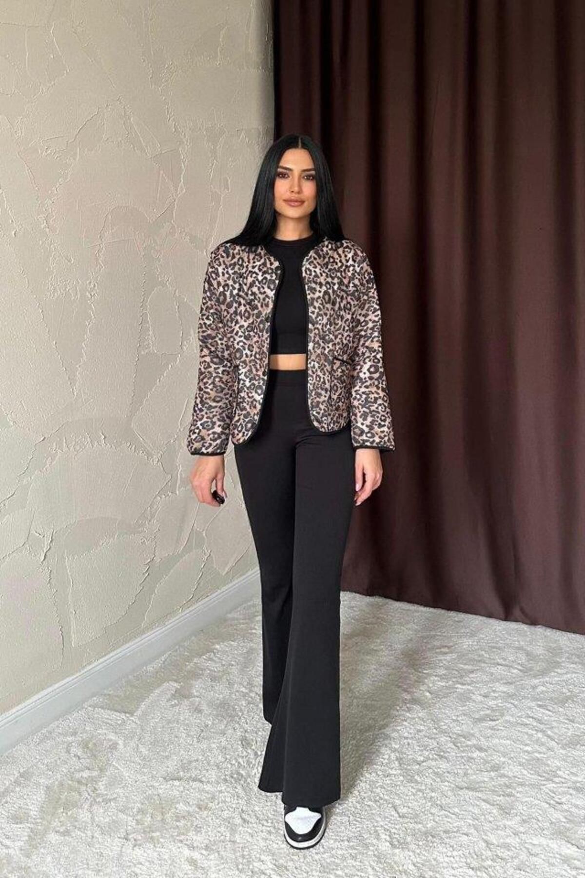 modamtn Leopar Leopar Desenli Kapitone Ceket