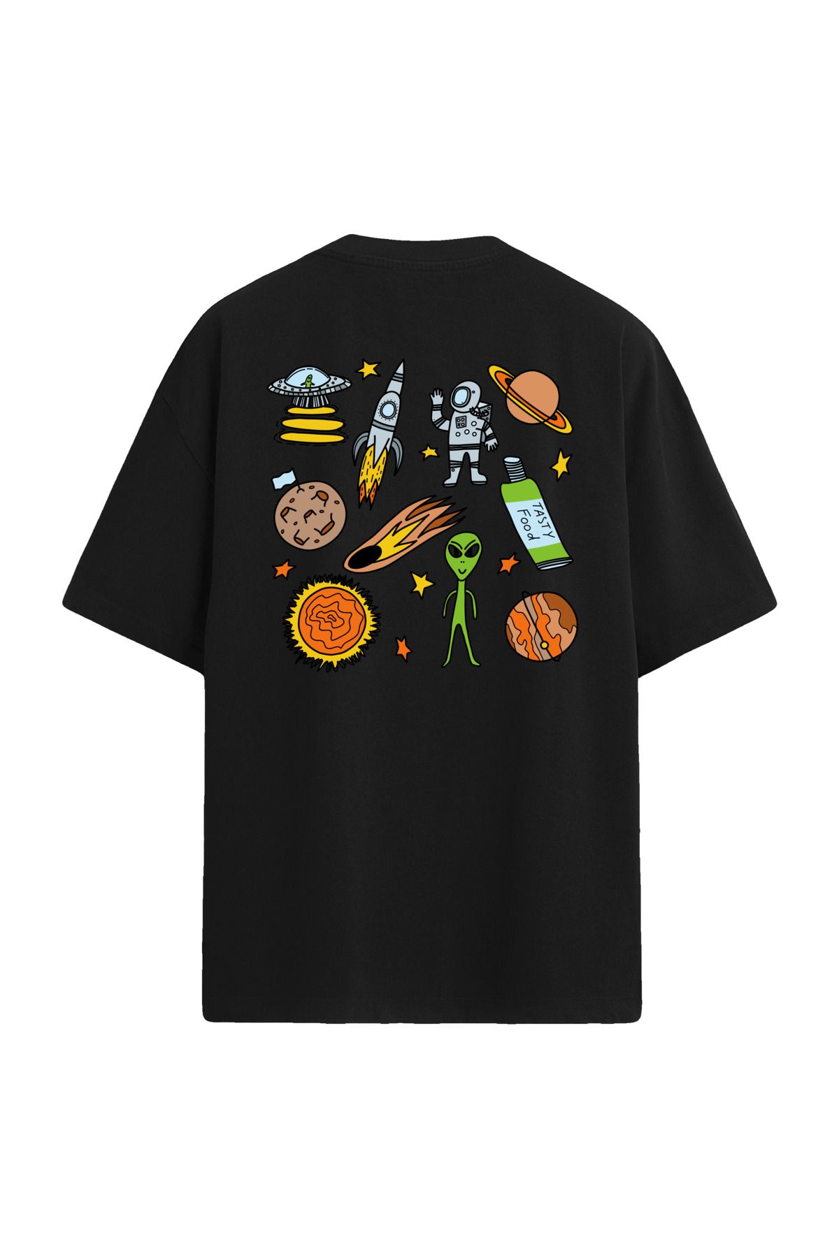 Colermi Uzay Temalı Sırt Baskılı Oversize T-Shirt
