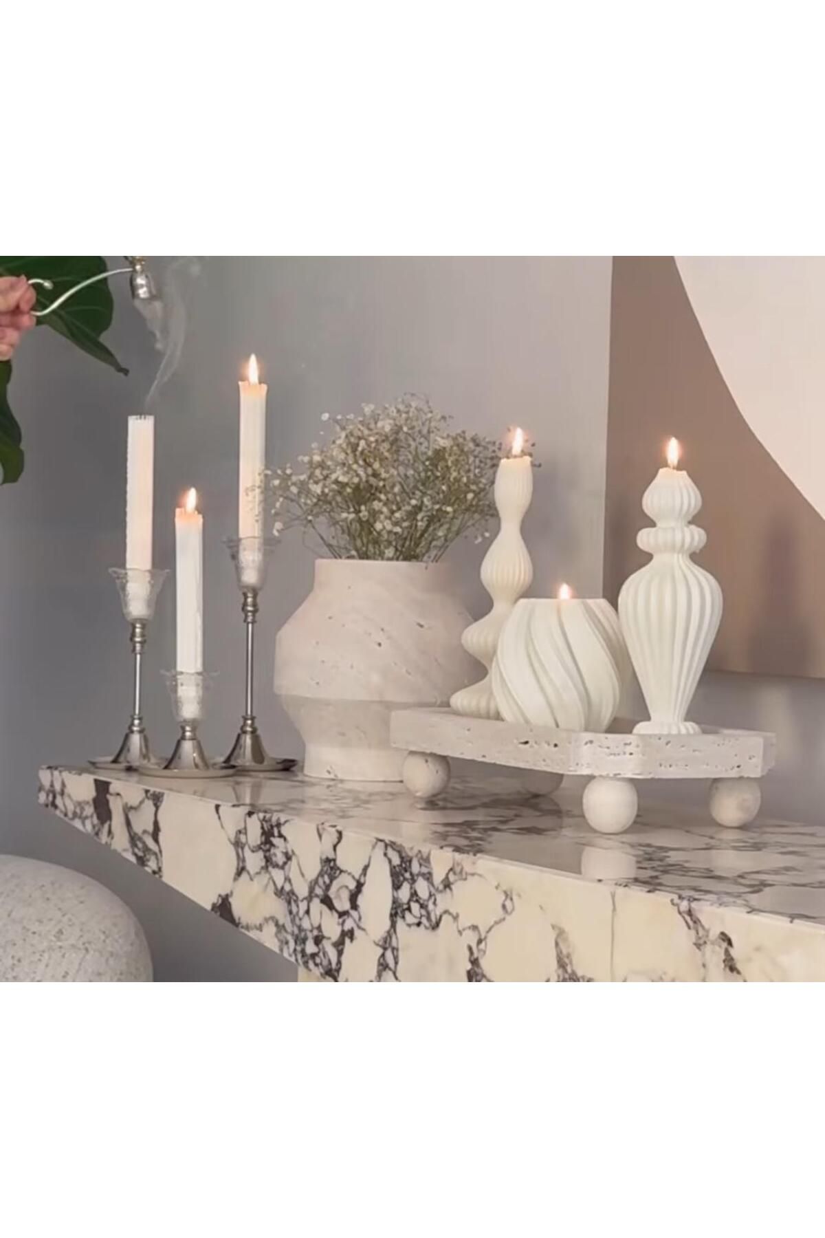 SCA CANDLE Dekoratif Mum Marako+Dalga+Çizgili şamdan Mum Toplam 5 parça