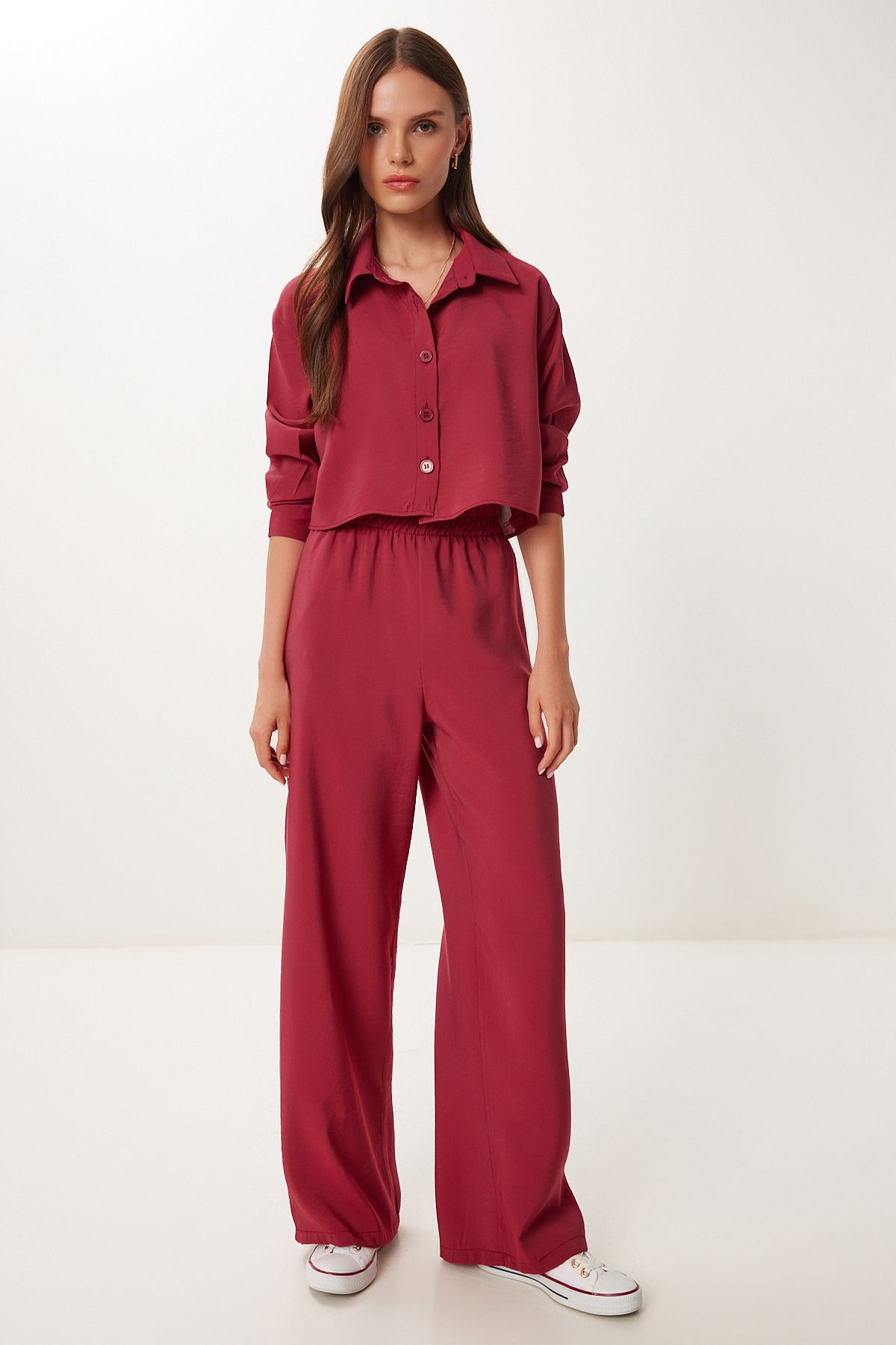 Lovelyİstanbul Modal Gömlek Pantolon Takım BORDO LBV0063