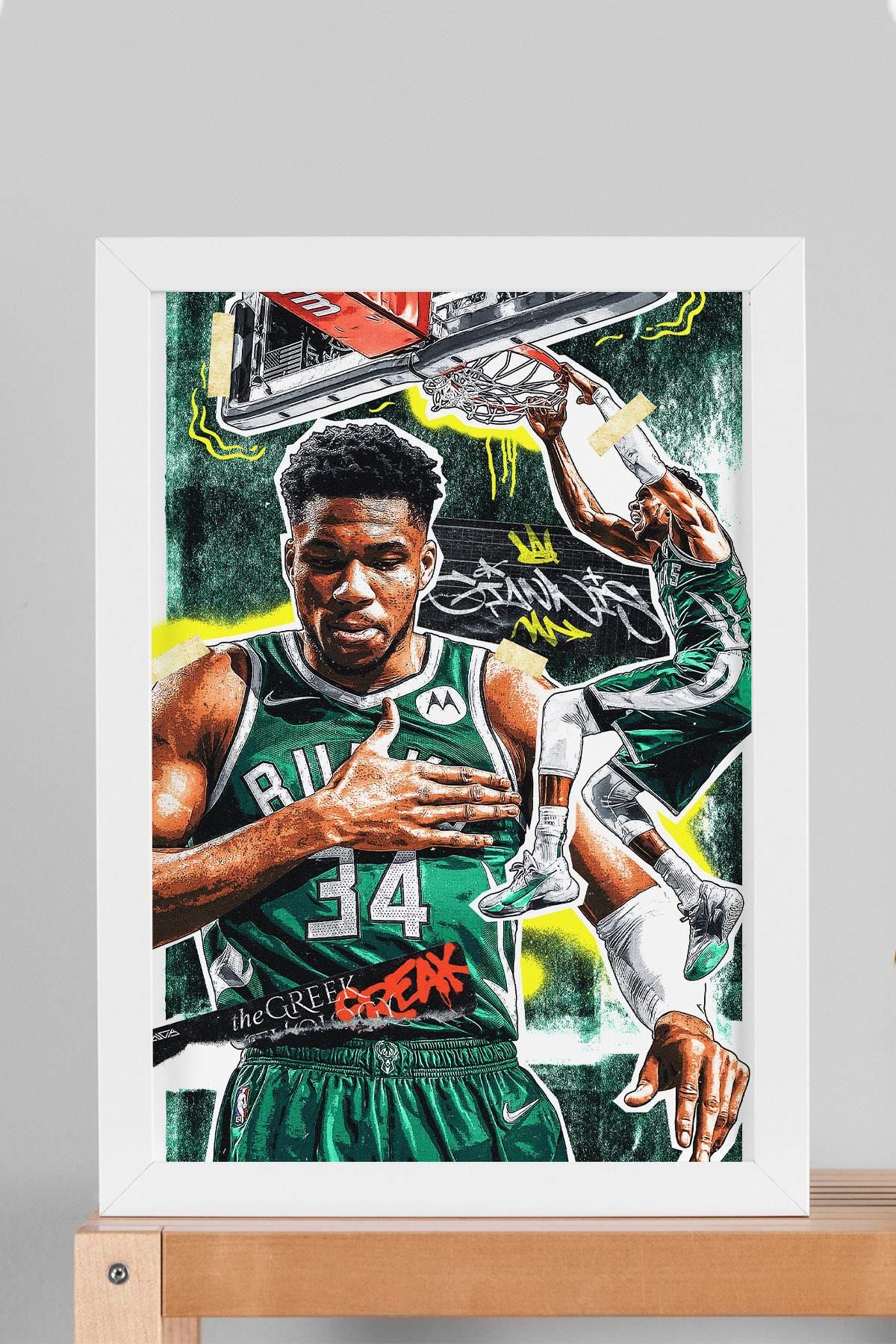 Saturn Giannis Antetokounmpo Çerçeveli Tablo - Milwaukee Bucks NBA Posteri Tablo
