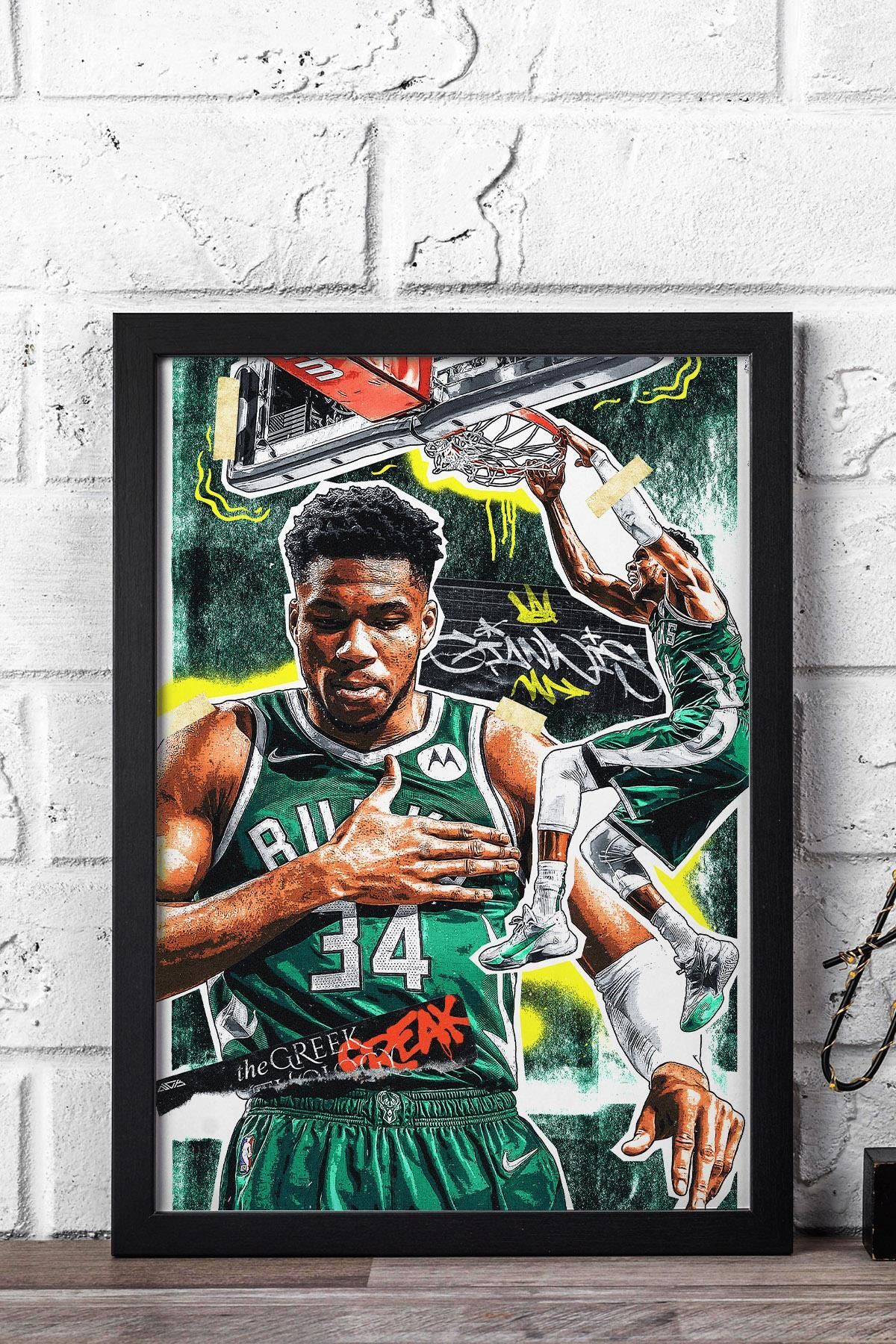 Saturn Giannis Antetokounmpo Çerçeveli Tablo - Milwaukee Bucks NBA Posteri Tablo