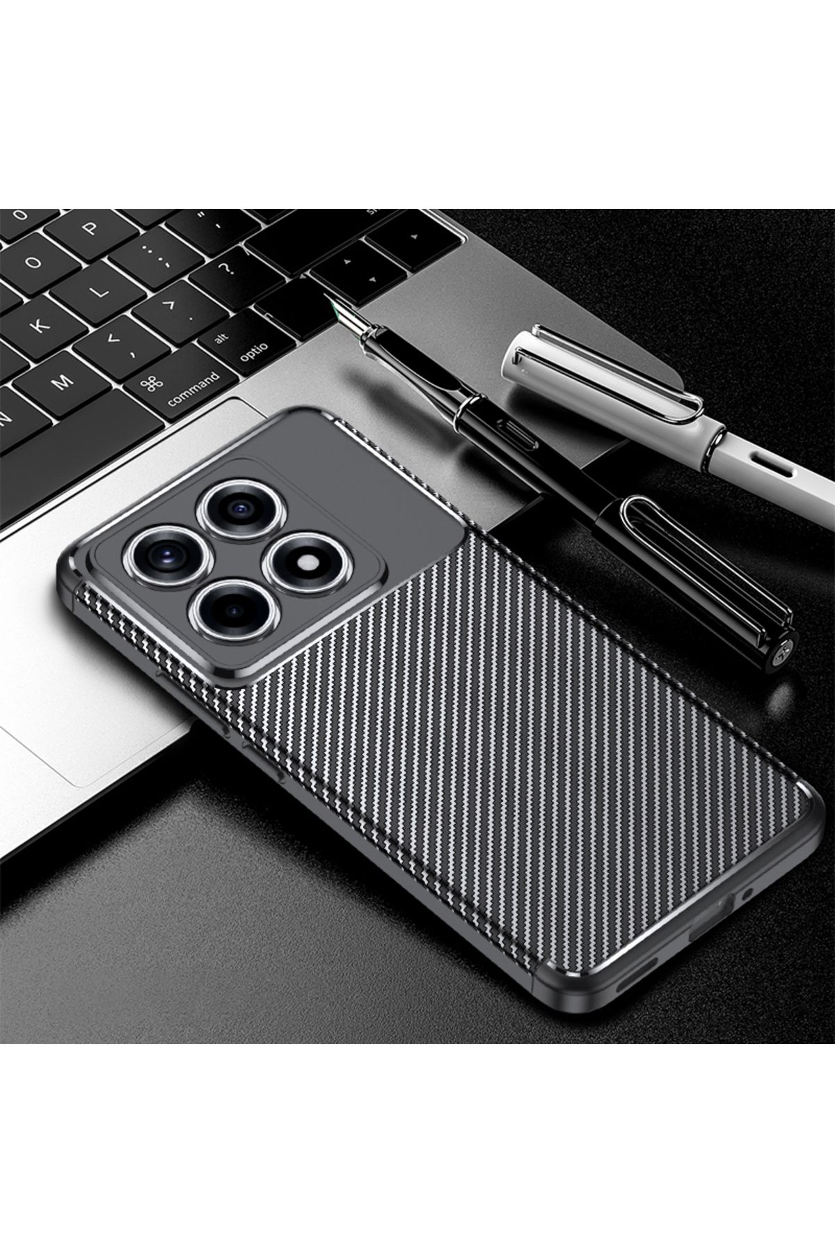 GRABONO Xiaomi 14T Pro Kılıf Karbon Fiber Görünümlü Ultra İnce Premium Carbon Case