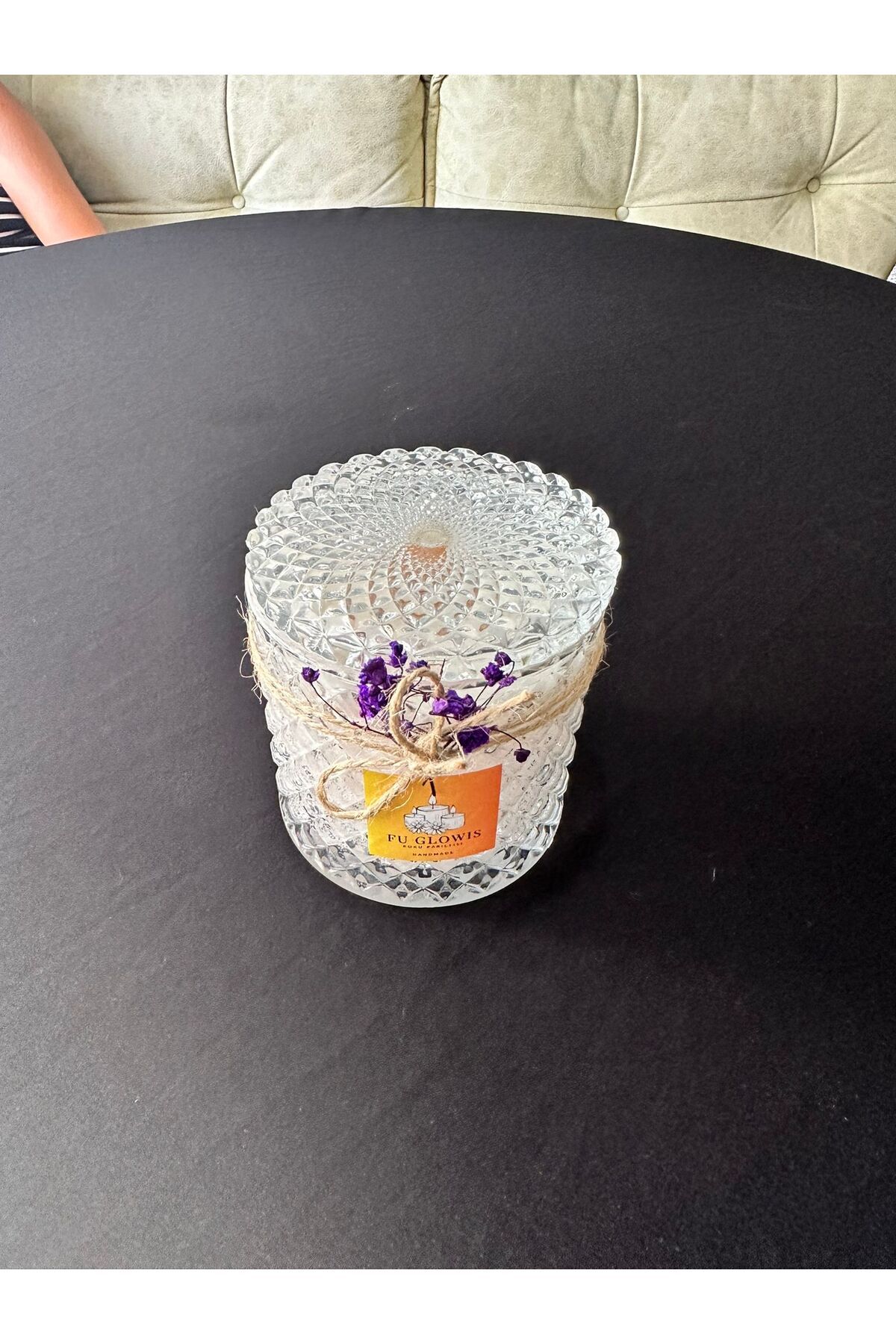 FU GLOWIS 11x10 Kristal Camda Dekoratif Kokulu Mum – Beyaz