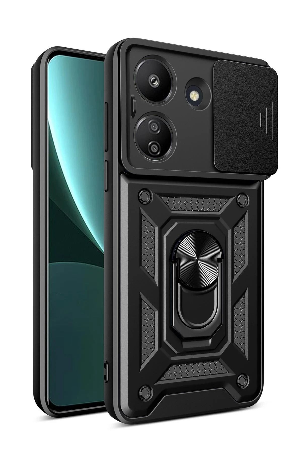 NANOSPACE Xiaomi Redmi 13C İle Uyumlu Kılıf Pars Lens Yüzüklü Silikon