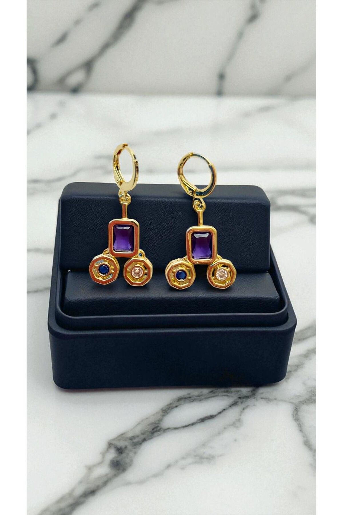 NOVA JEWELLERY Renkli Zirkon Taşlı Paslanmaz Çelik Küpe
