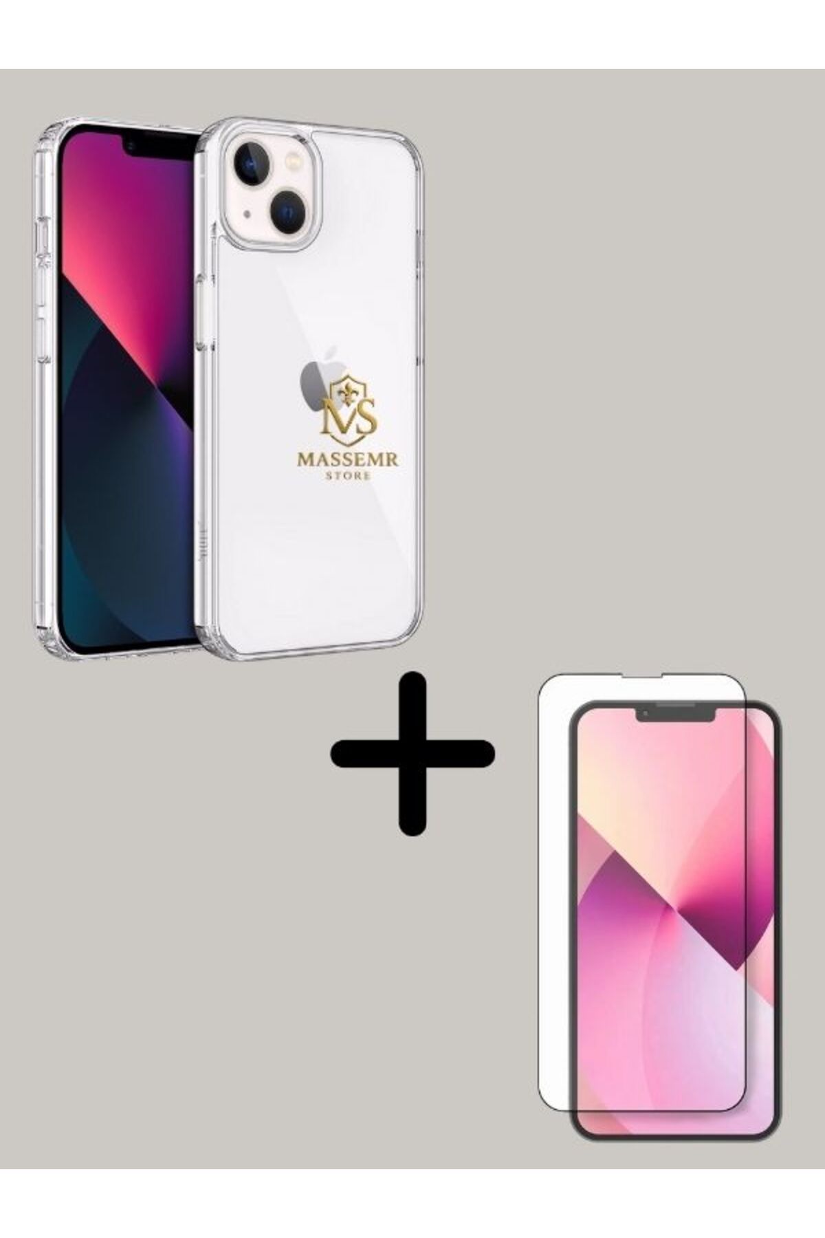 Massemr iPhone 15 Uyumlu Kamera Koruyucu Şeffaf Kılıf + 9H Tam Ekran Koruyucu Cam Set