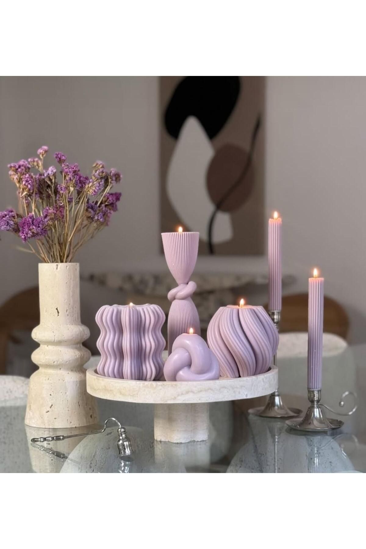 SCA CANDLE Dekoratif Mum Dalga+Duyum+Şamdanlık Mum Toplam 6 Parça