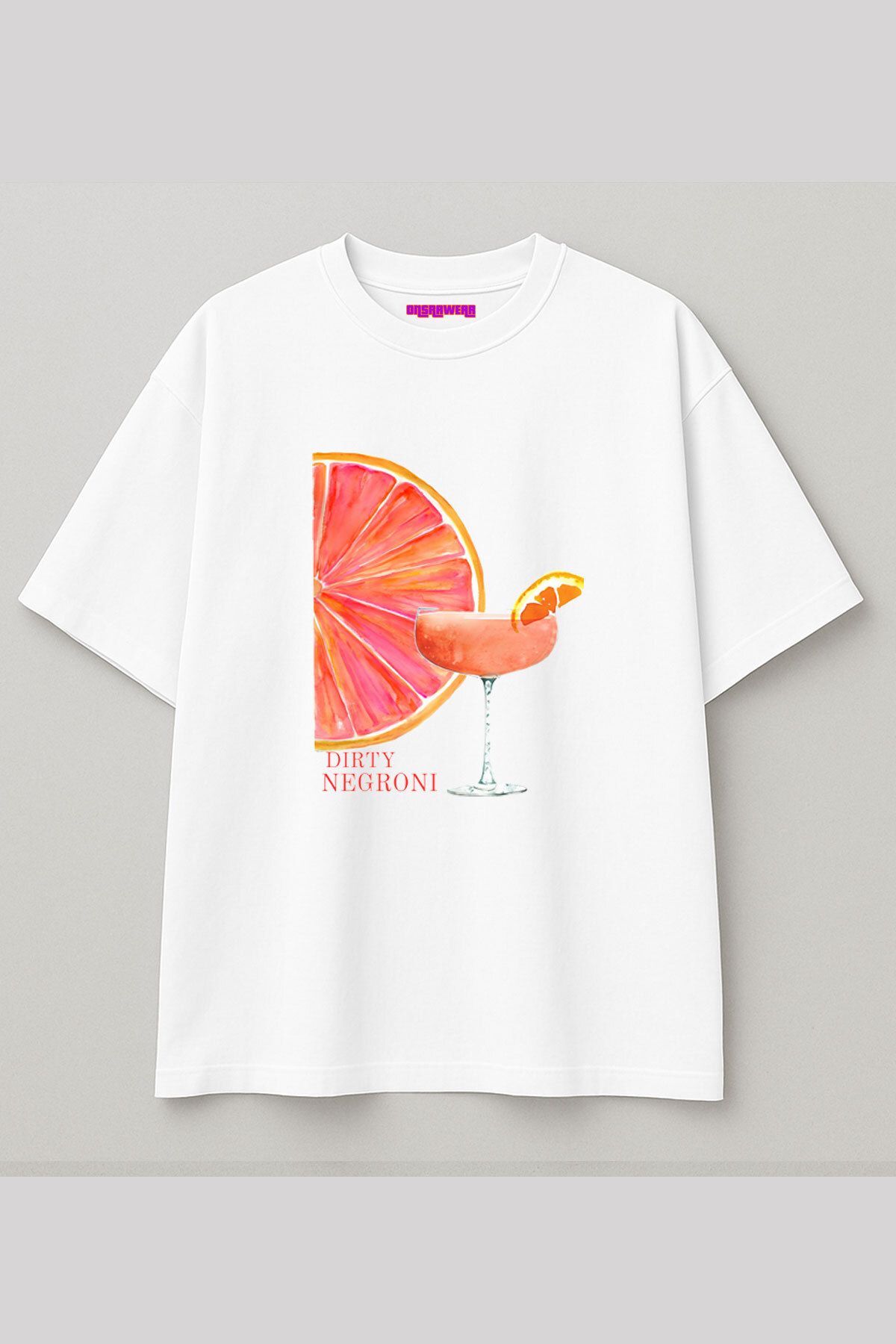 onsrawear Dirty Negroni Cin Kokteyl Portakal Old Money Vintage Baskılı Yazlık Oversize %100 Pamuk T-shirt