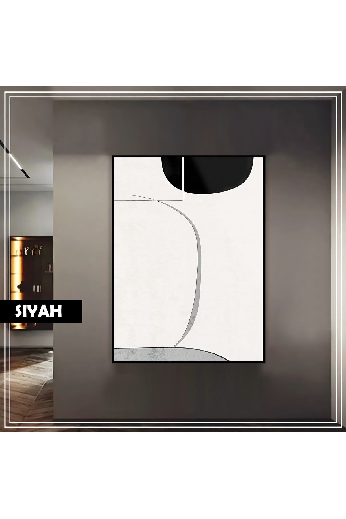 Harikabirev HARİKABİREV|GRİ-BEYAZ KONTRAST GEOMETRİK SOYUT MODEL |ÇERÇEVELİ TEMPERLİ CAM TABLO TEKLİ DİKEY