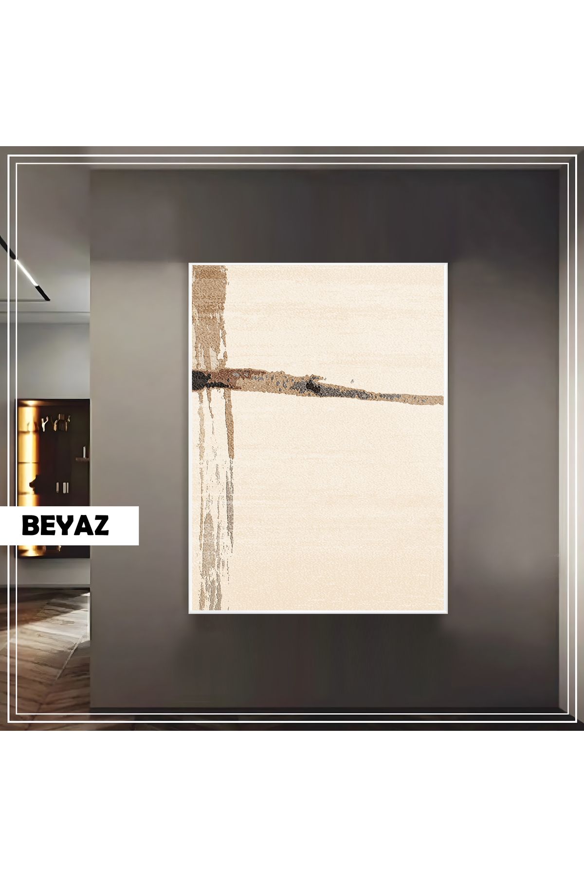 Harikabirev HARİKABİREV|GRİ-BRONZ KONTRASTLI SOYUT MODEL |ÇERÇEVELİ TEMPERLİ CAM TABLO TEKLİ DİKEY