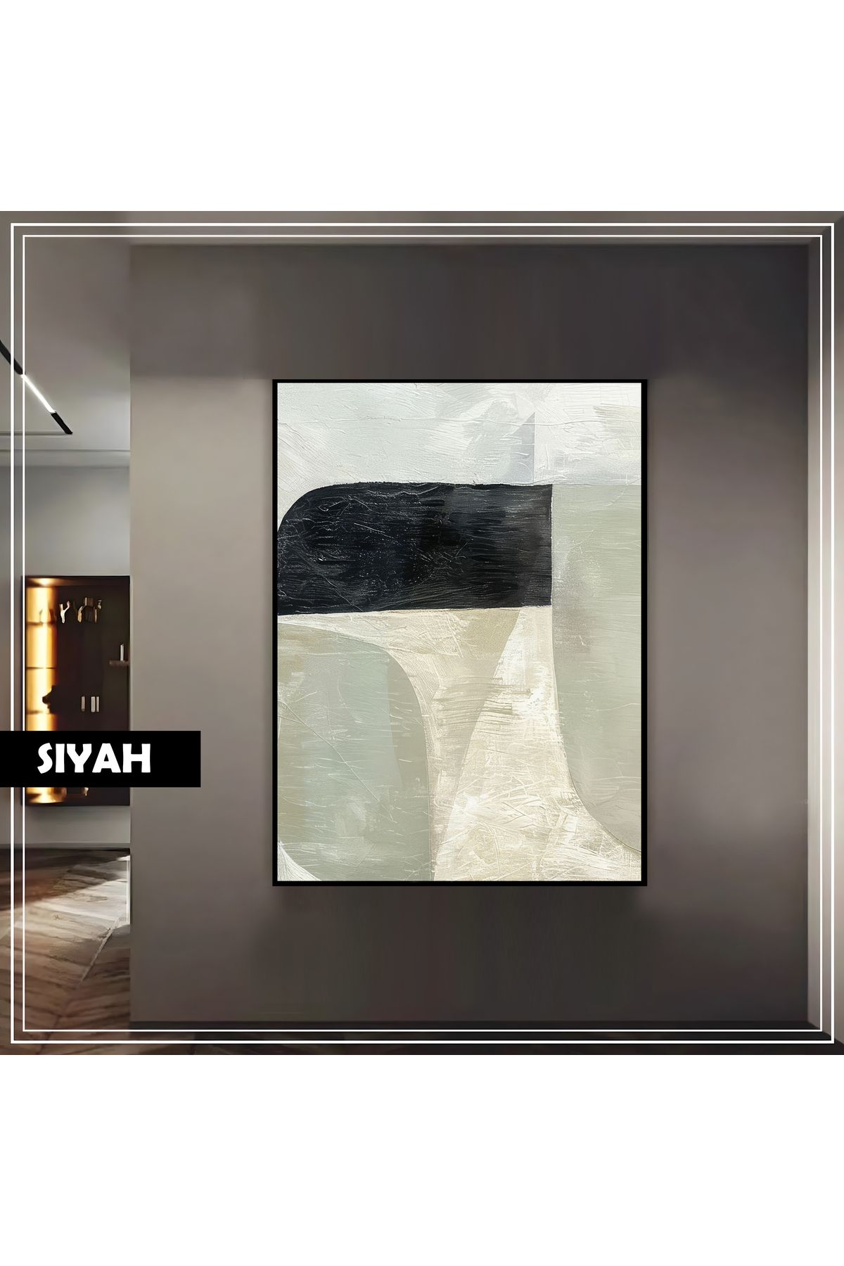Harikabirev HARİKABİREV|01 GRİ-SİYAH RENK SOYUT BOHO MODEL |ÇERÇEVELİ TEMPERLİ CAM TABLO TEKLİ DİKEY