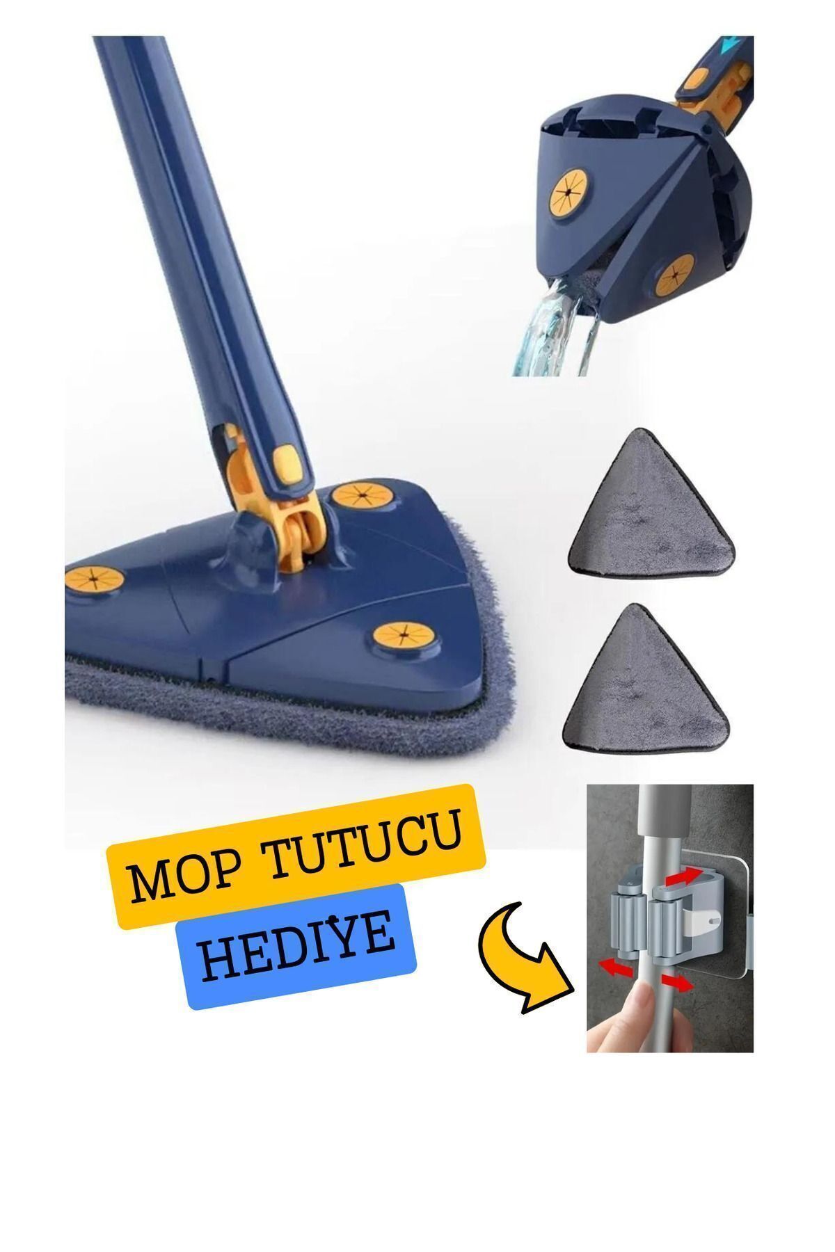 imka Kendinden Sıkmalı Üçgen Mop Cam Duvar Yer Silebilen Paspas Yedek Mikrofiber Bezli Paspas