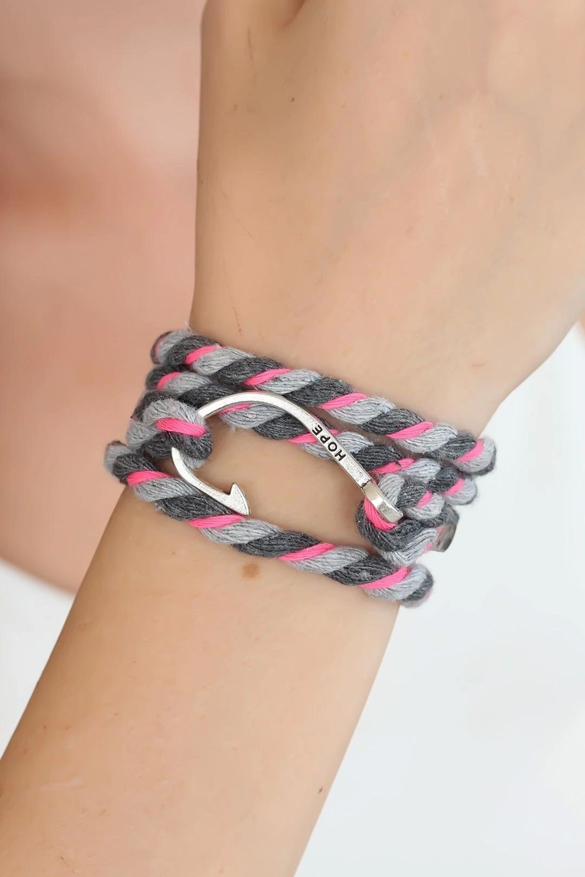 GLIMMERY Karışık Desenli Pembe Gri Gümüş Metal Kancalı Çoklu Bileklik