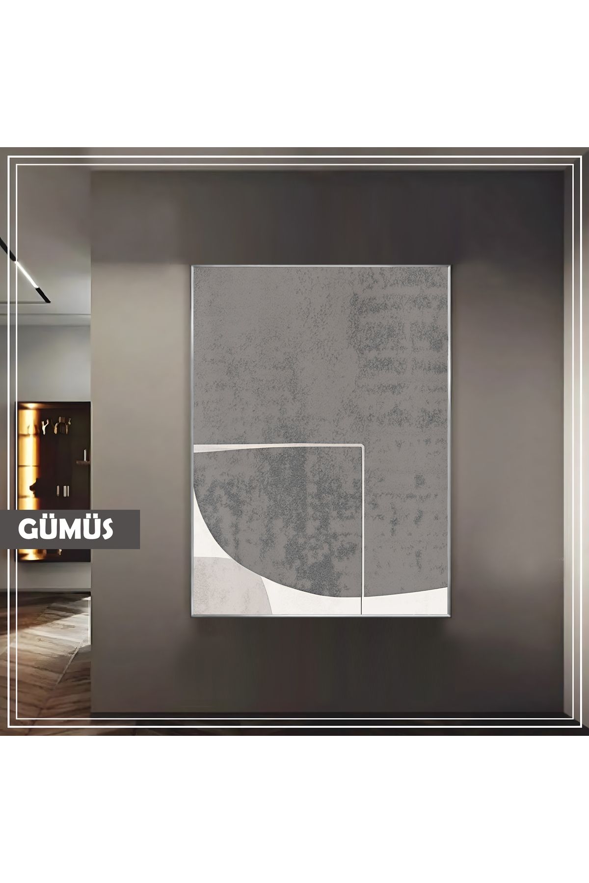 Harikabirev HARİKABİREV|GEOMETRİK GRİ MODERN SOYUT MODEL |ÇERÇEVELİ TEMPERLİ CAM TABLO TEKLİ DİKEY