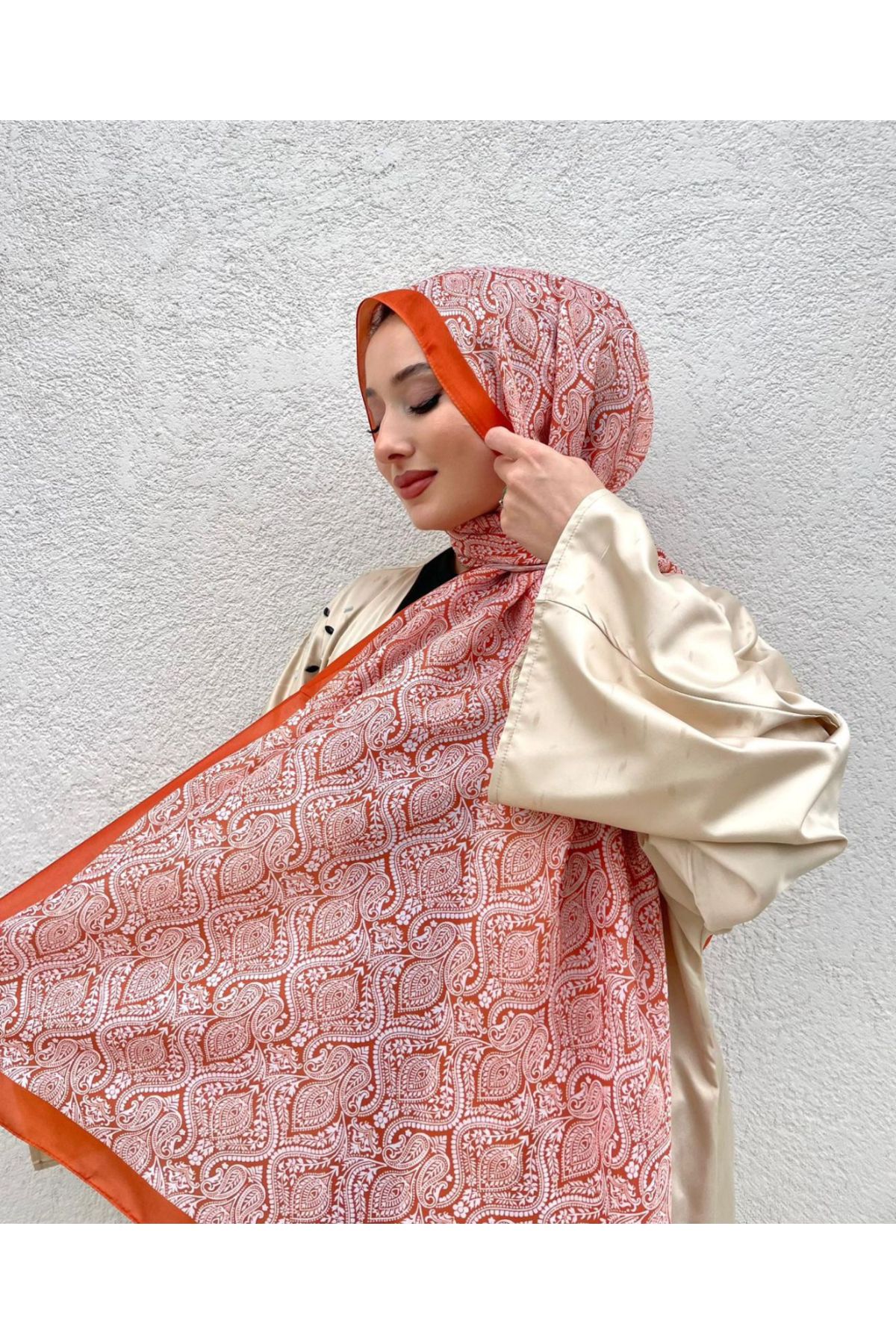 Almeza jewellery Turuncu desenli soft pamuk şal