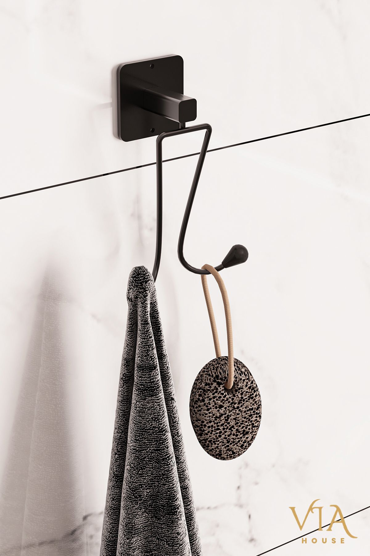 VİE HOUSE Siyah Yapışkanlı Çft Kancalı Banyo Mutfak Askısı Bornoz Askısı