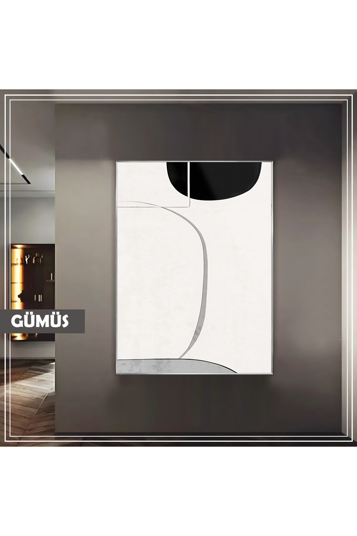 Harikabirev HARİKABİREV|GRİ-BEYAZ KONTRAST GEOMETRİK SOYUT MODEL |ÇERÇEVELİ TEMPERLİ CAM TABLO TEKLİ DİKEY