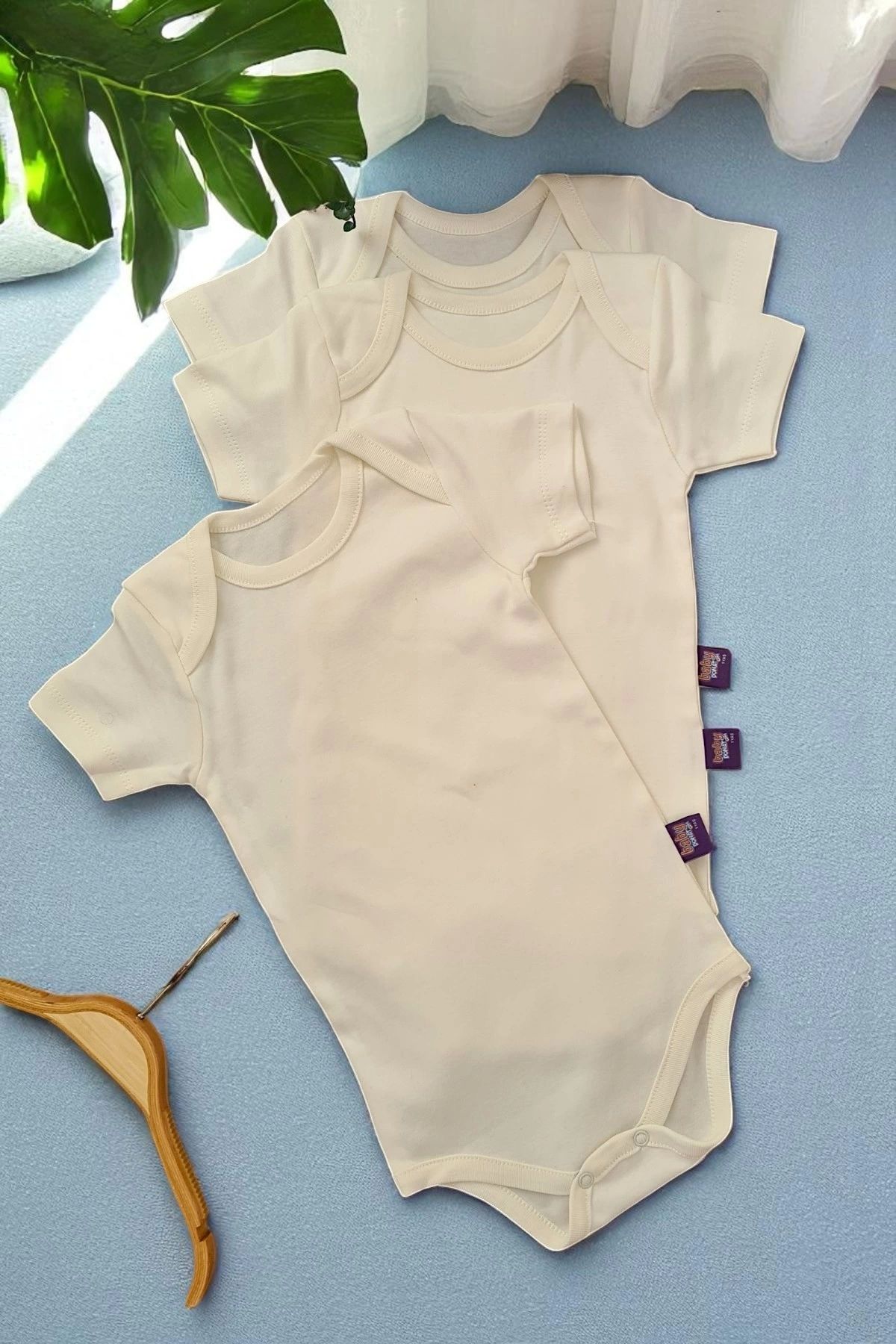 Babydonat Düz Yarım Kol % 100 Pamuk Unisex 3'lü Bebek Body
