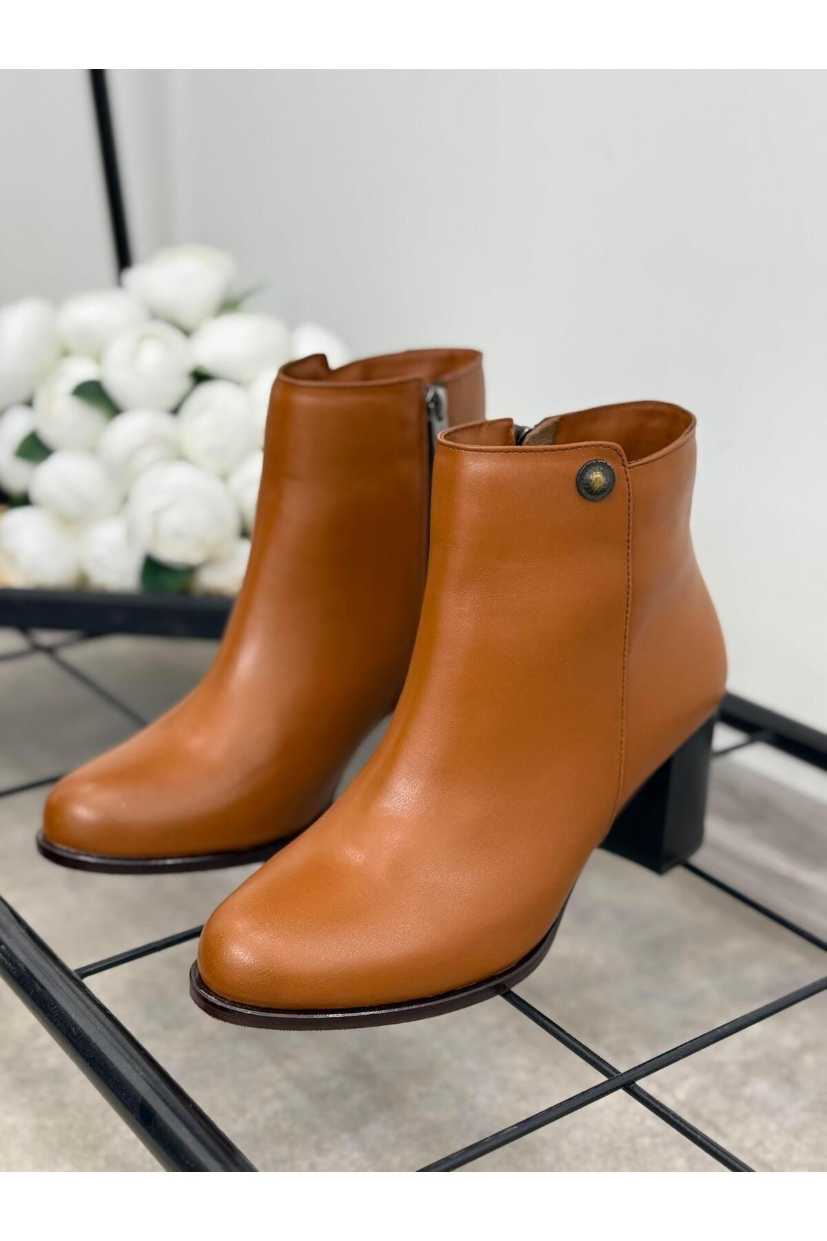 VİVENS MODA Hakiki Deri Kadın Bot | TABA TOPUKLU LOGOLU