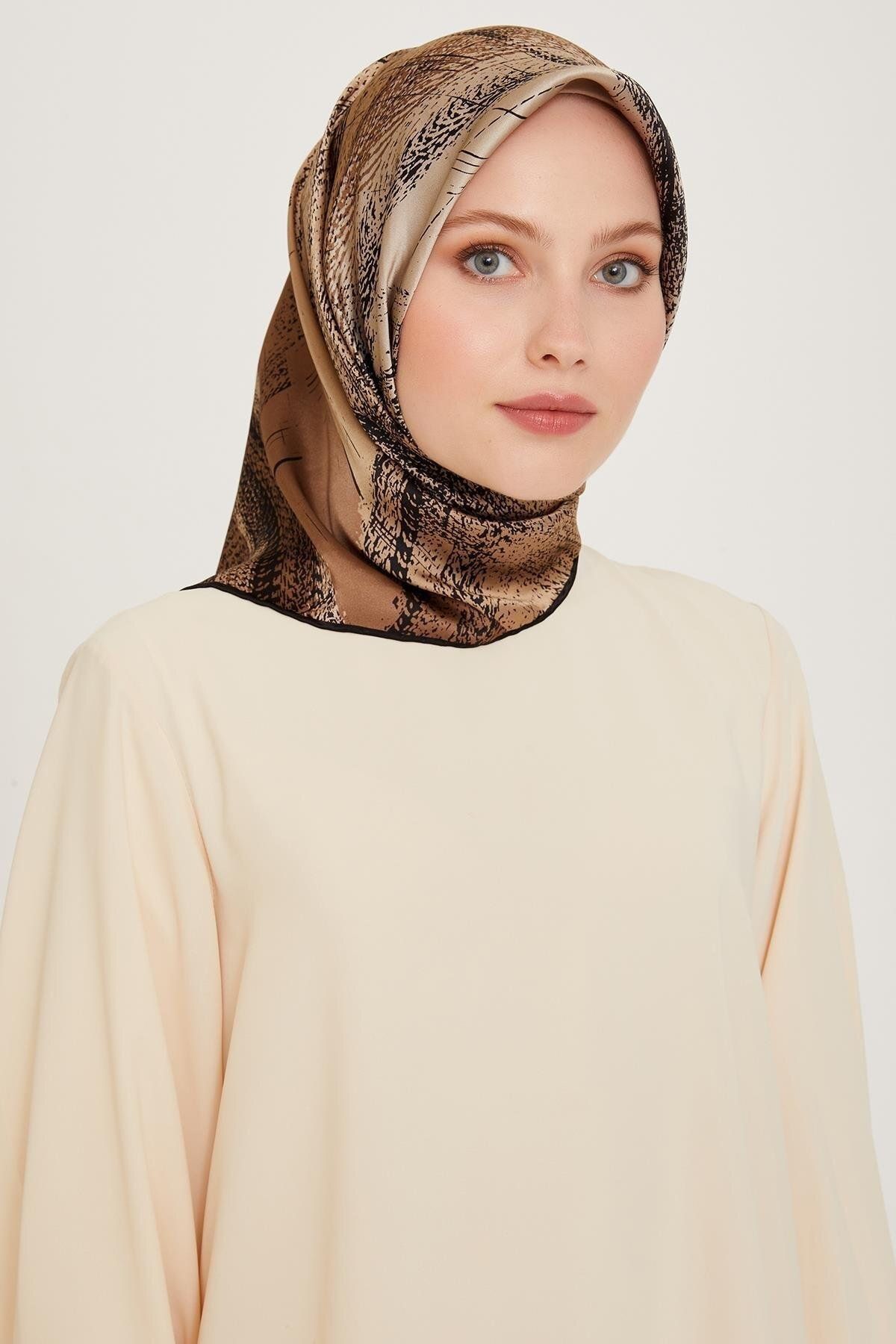 Armine-Eșarfă de mătase 2025 iarnă - 9236-08 bej maro twill 1