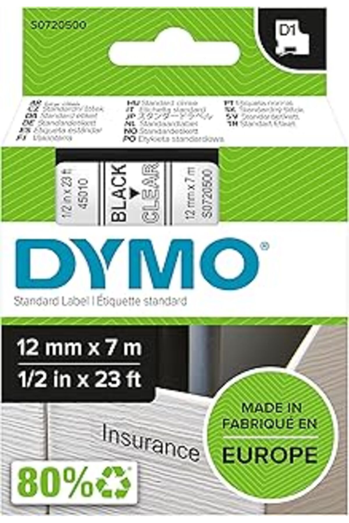 Qedii Dymo S0720500, D1 Yedek Şerit (12 Mm X 7 Mt), Şeffaf/Siyah (45010)