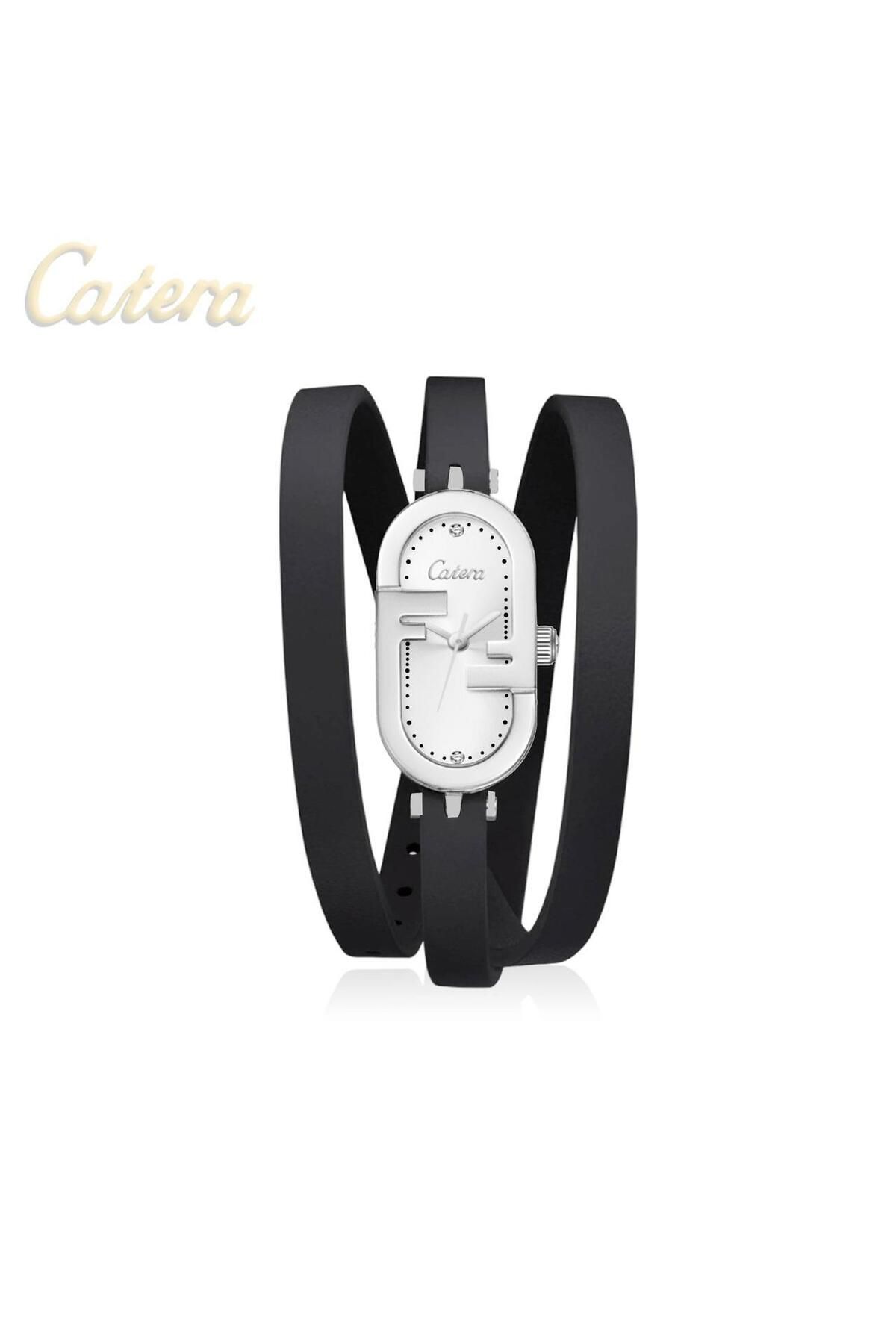 catera-Caterra women's watch, black leather, silver frame 1