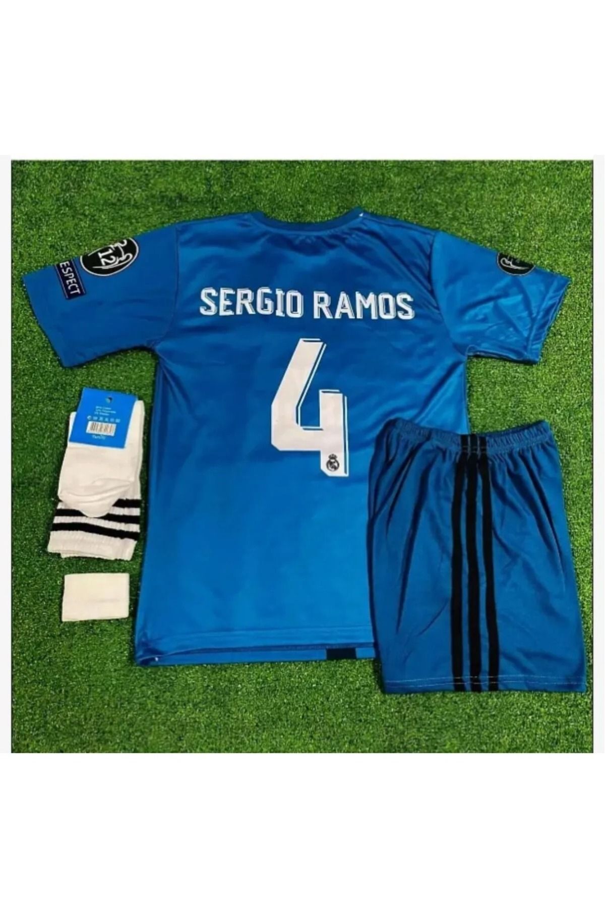 BARBITOS R.e.a.l.m.a.d.r.i.d. 2017/18 Sergio Ramos şampiyonlar ligi Turkuaz Çocuk Forması 4'lü Set
