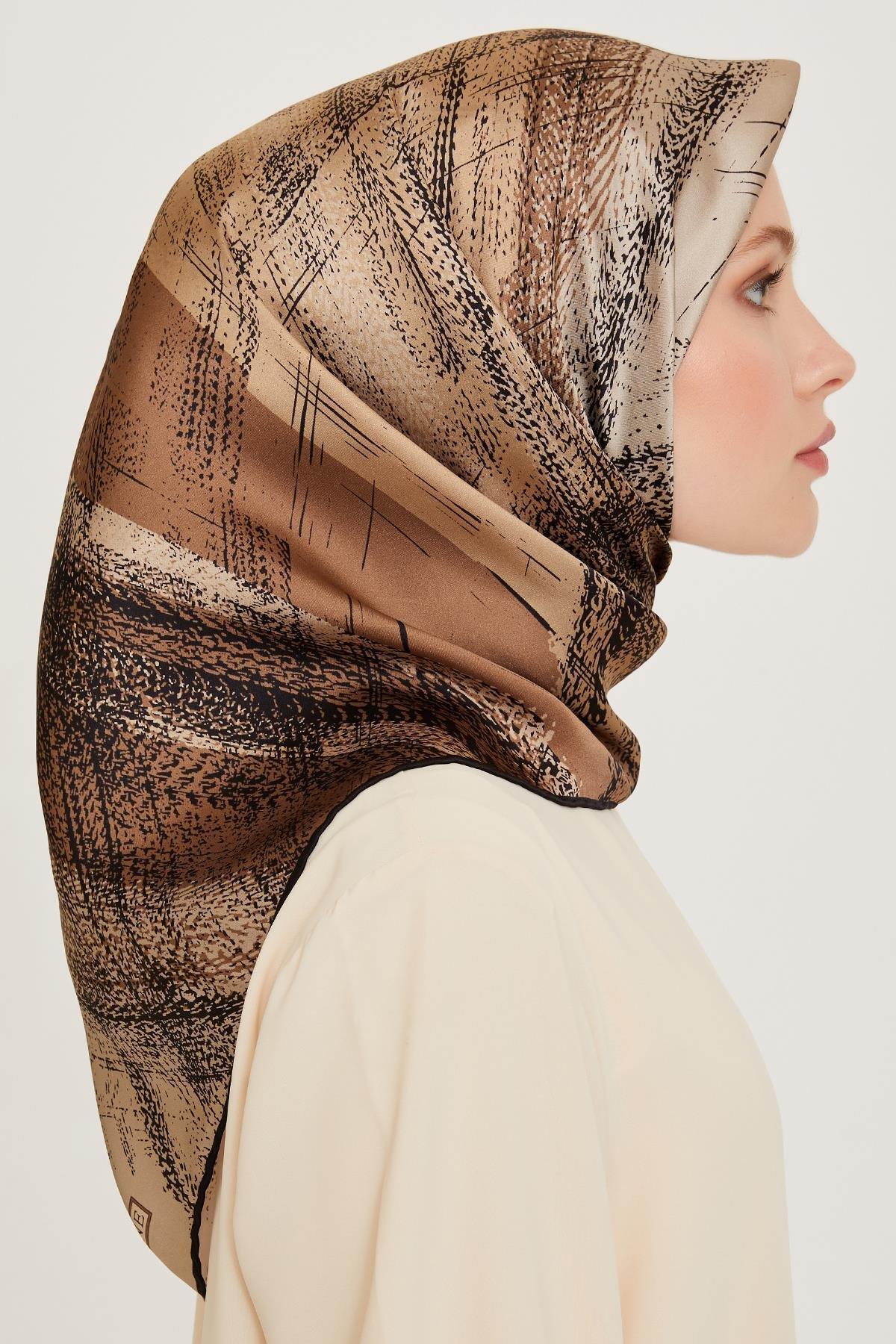 Armine-Eșarfă de mătase 2025 iarnă - 9236-08 bej maro twill 3