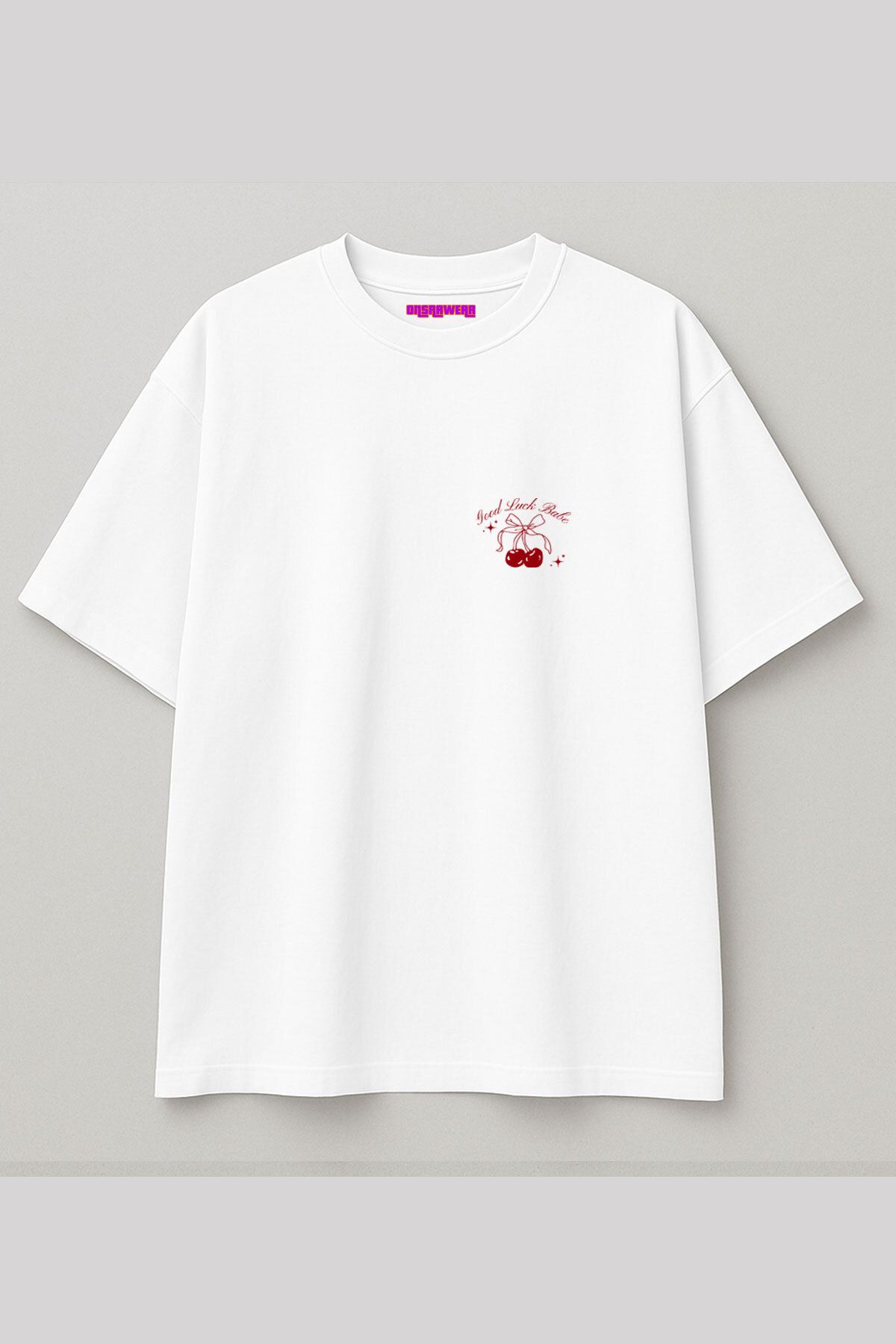 onsrawear Y2K Good Luck Cherry Tasarım Yazlık Sırt Baskılı Vintage Oversize %100 Pamuk T-shirt