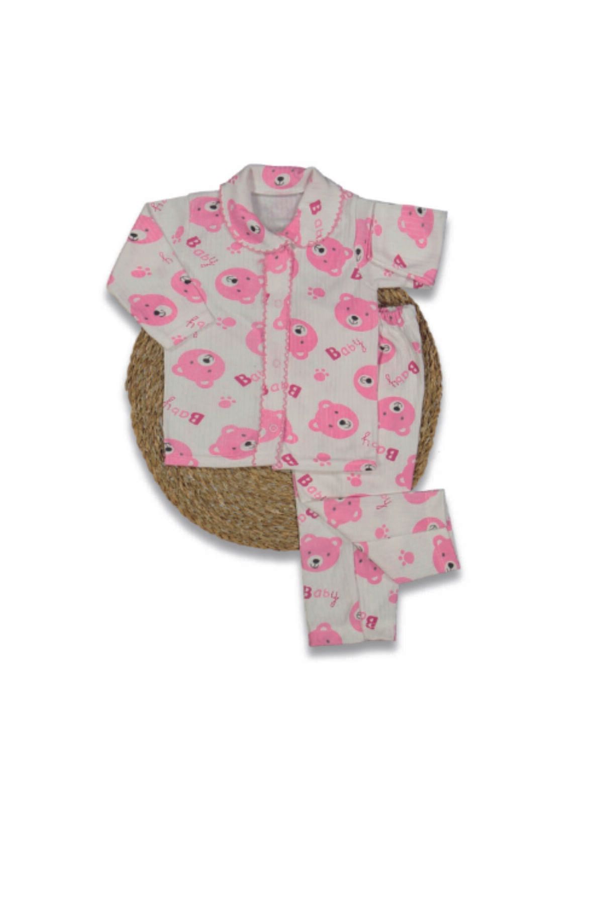 Baby Wings Ayıcık Baskılı Oyalı Unisex Pijama Takım