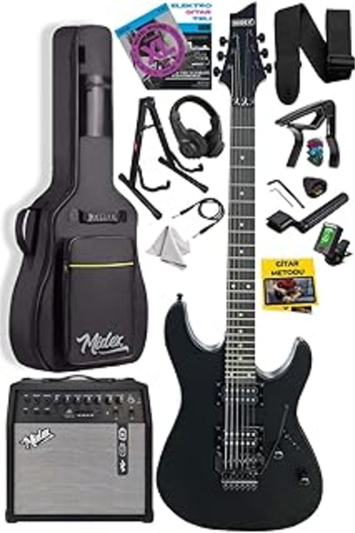 Pazarcan Grx-300-50-Amp Profesyonel Elektro Gitar Seti 50 Watt Gainli Şarjlı Bluetooth'Lu Amfi Ve Full Set