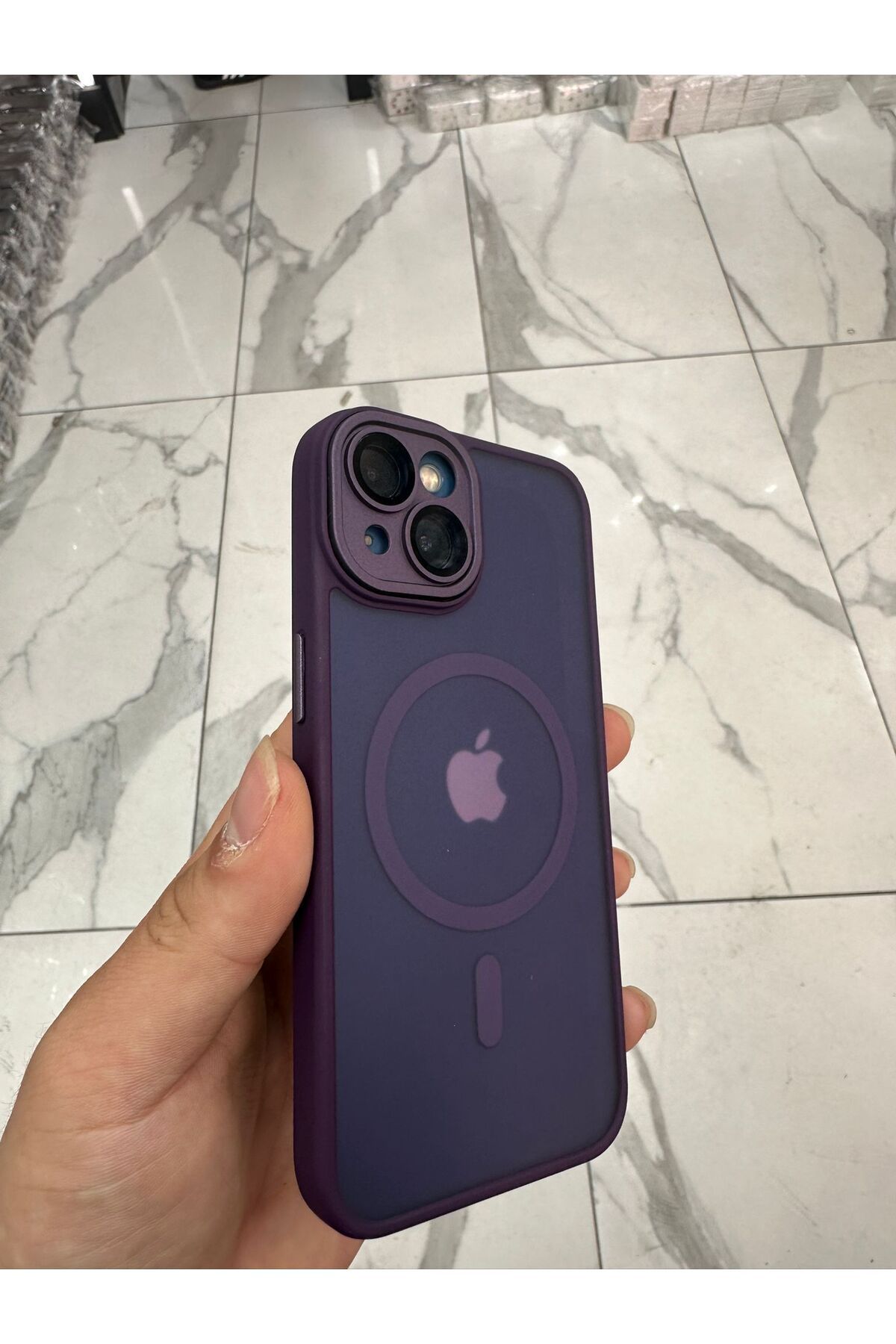 Bilişim Akademi iPhone 15 Kamera Korumalı Kılıf Magsafe Özellikli Mat Tank Koruyucu Kılıf - Mor