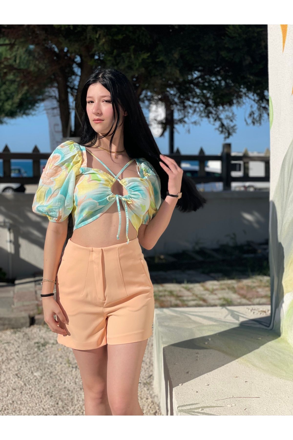 Tumtum Wear Somon Rengi Pens Detaylı Mini Şort