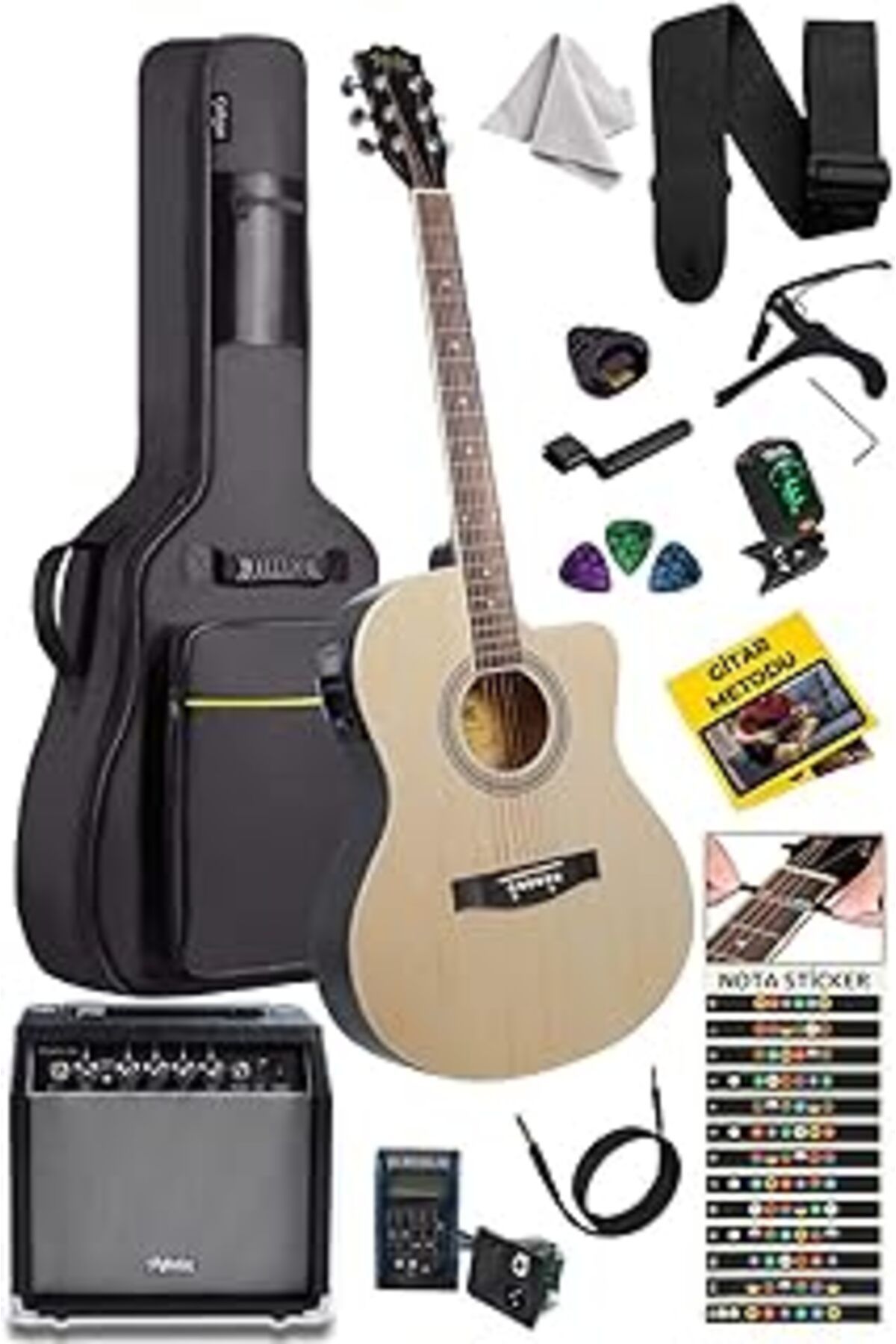 Pazarcan Midex Xc-300xnt-amp Profesyonel Amfili Elektro Akustik Gitar (amfi Gigbag Çanta Tuner Capo Askı J