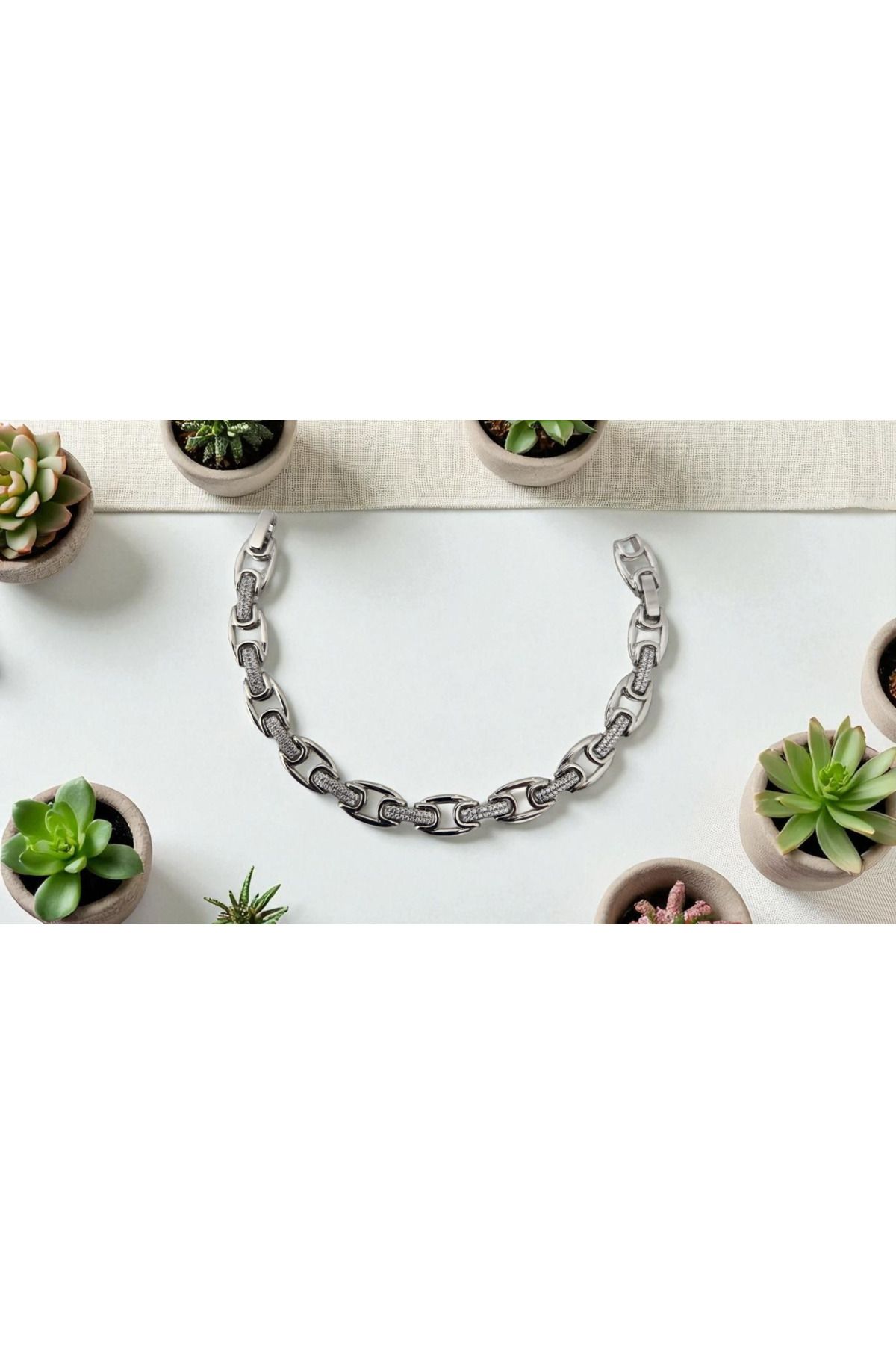 Erkçe Takı Xuping 1. Kalite Taşlı KALIN Zincir Bileklik Silver