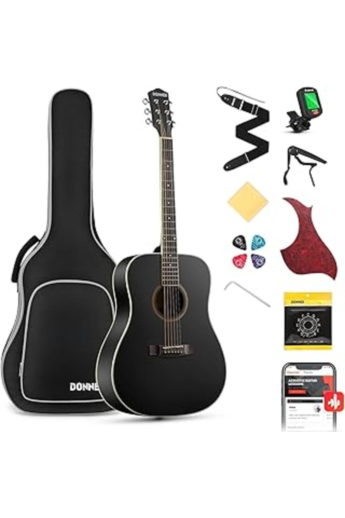 Pazarcan Donner Dag-1Cb Dreadnought Akustik Gitar Seti (Siyah)