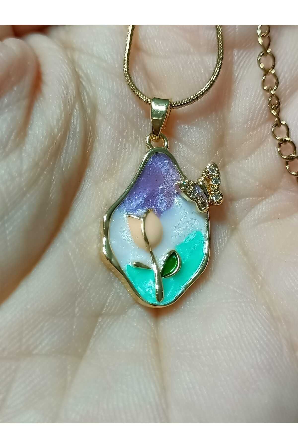 BLUE ROSE BİJUTERİ SEDEFLİ KELEBEK ÇELİK KOLYE