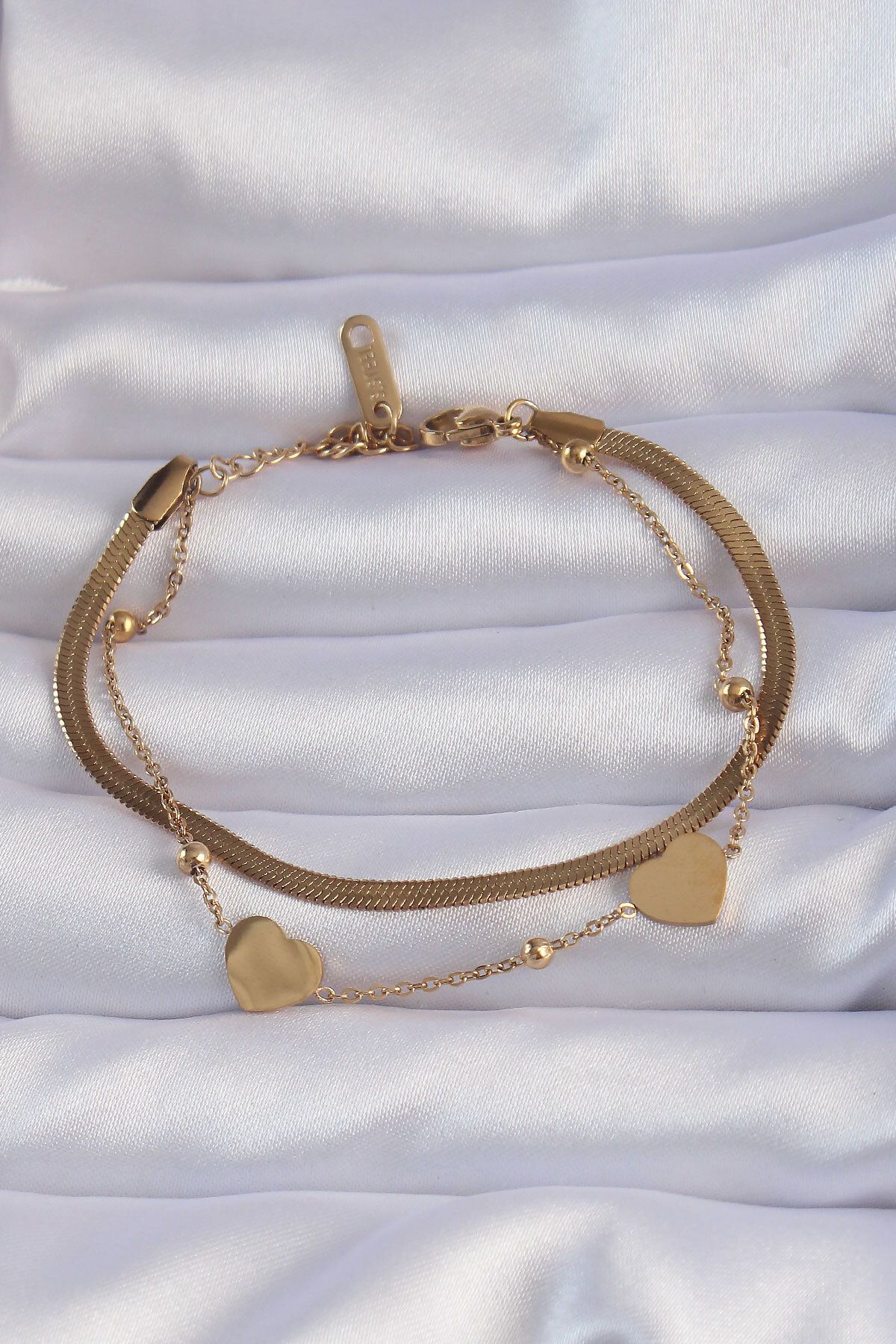ihtiyaçavm 316L Çelik Gold Renk Kalpli Model İtalyan Zincirli Bileklik - TJ-BB6164