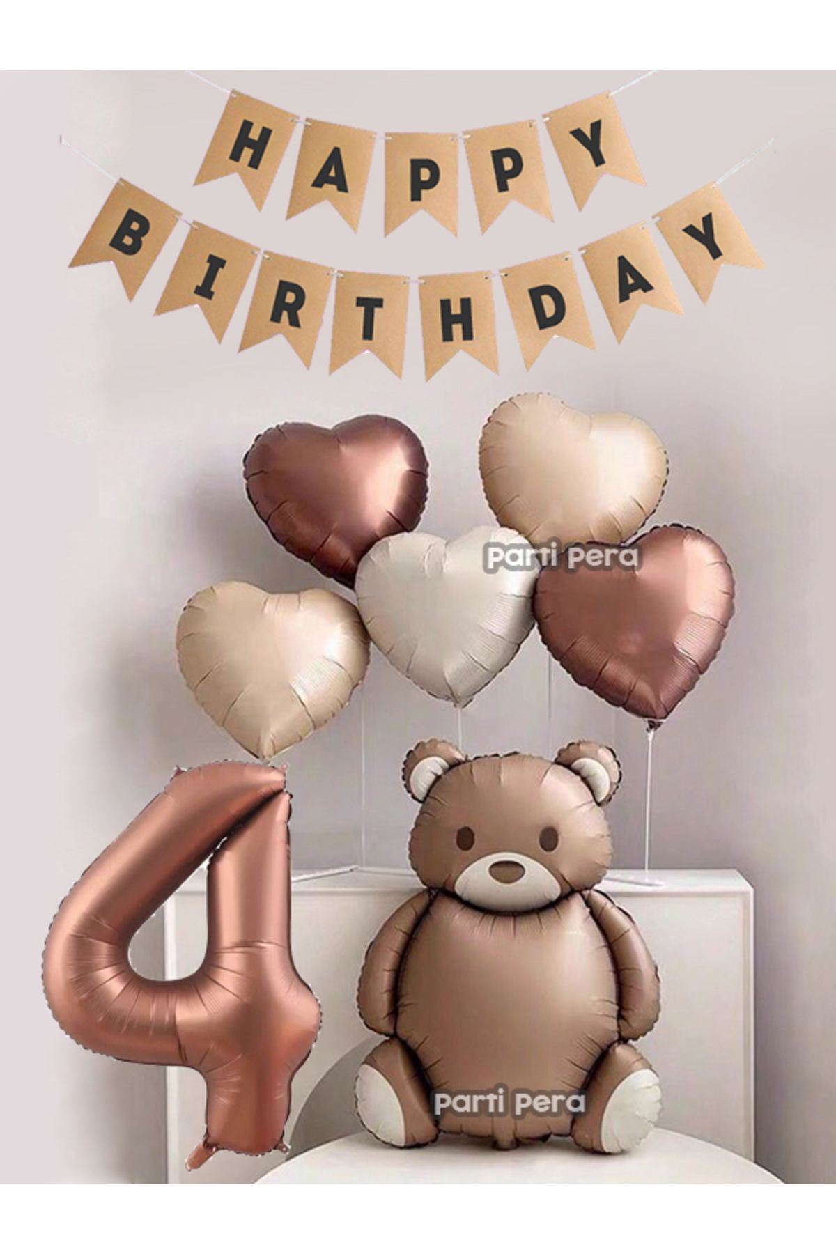 parti pera Retro Ayı Folyo Balon Kahverengi Rakam Folyo Balon Retro Kalp Folyo Balon Doğum Günü Balon Seti PP
