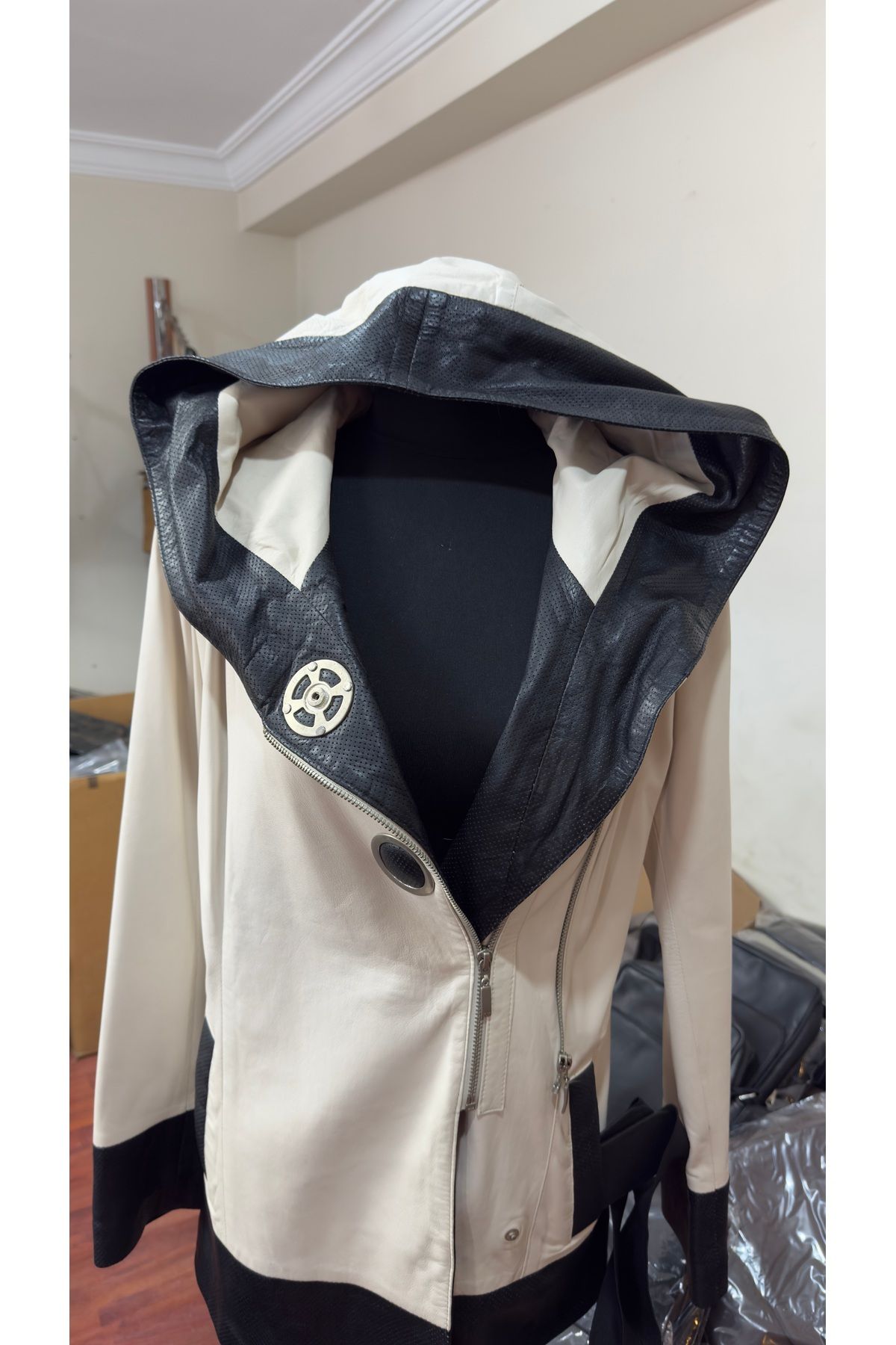 Butik Oreo Hood Kadın Hakiki Deri Ceket