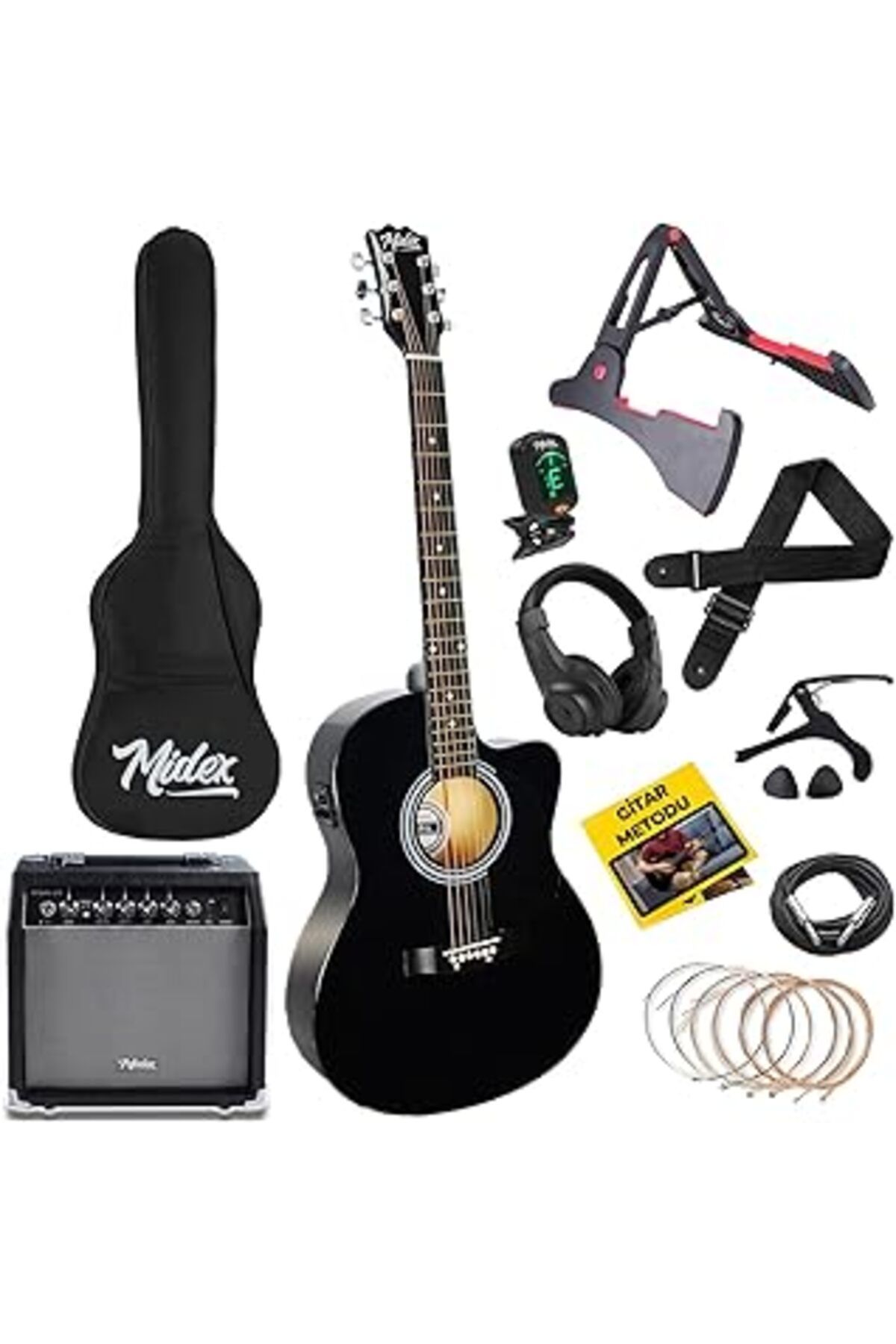Pazarcan Rg-560Bk-Amp Siyah Amfili Elektro Akustik Gitar Full Set