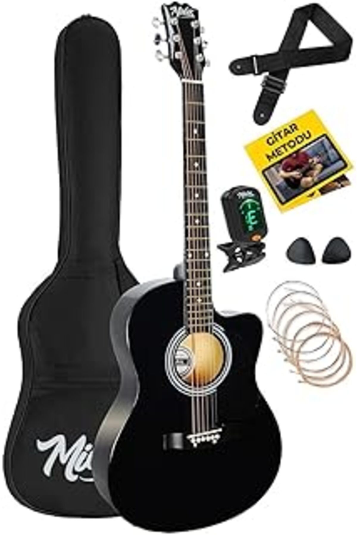Pazarcan Midex Rg-540bk Kaliteli Kesik Kasa Siyah 40 Inç Akustik Gitar Seti 4/4 Yetişkin