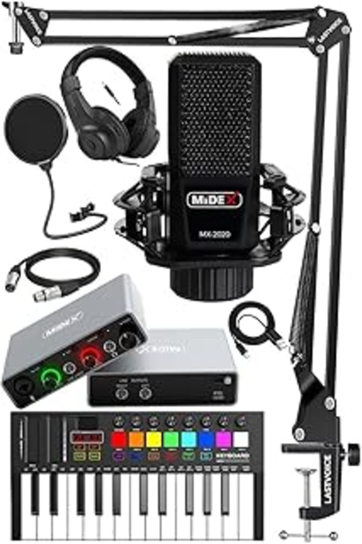 Pazarcan Midex Midi Paket-2 Stüdyo Ekipmanları Seti Ses Kartı Midi Klavye Mikrofon Kulaklık