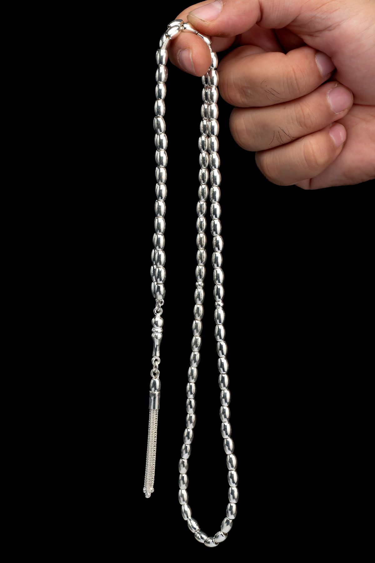 EHİNOS Sertifikalı 99luk Gümüş Tespih 5x7.5mm 42Gr Arpa Kesim