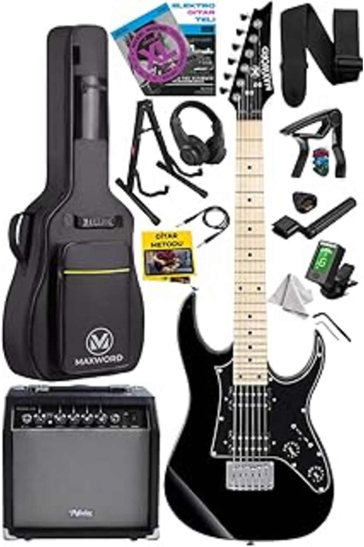 Pazarcan Maxword De-150Bk-35Amp Maple Klavye Hh Yüksek Kaliteli 35W Amfili Elektro Gitar Seti