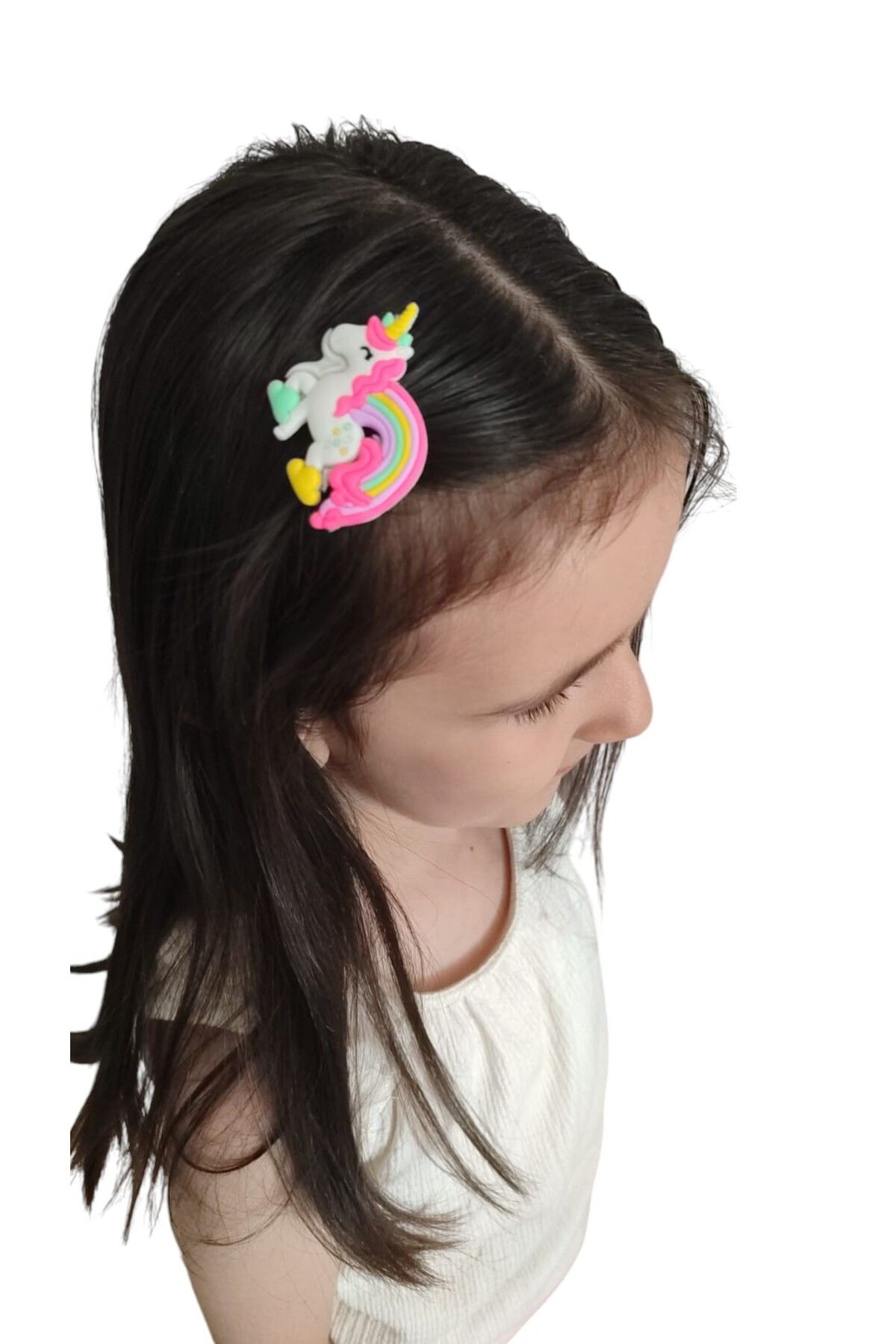 FAMEMUS ACCESSORY Üzeri Silikon Sevimli Unicorn ve Kelebek Figürlü Karışık Renk Büzgülü Düz Lastik ve Çocuk Pens Toka