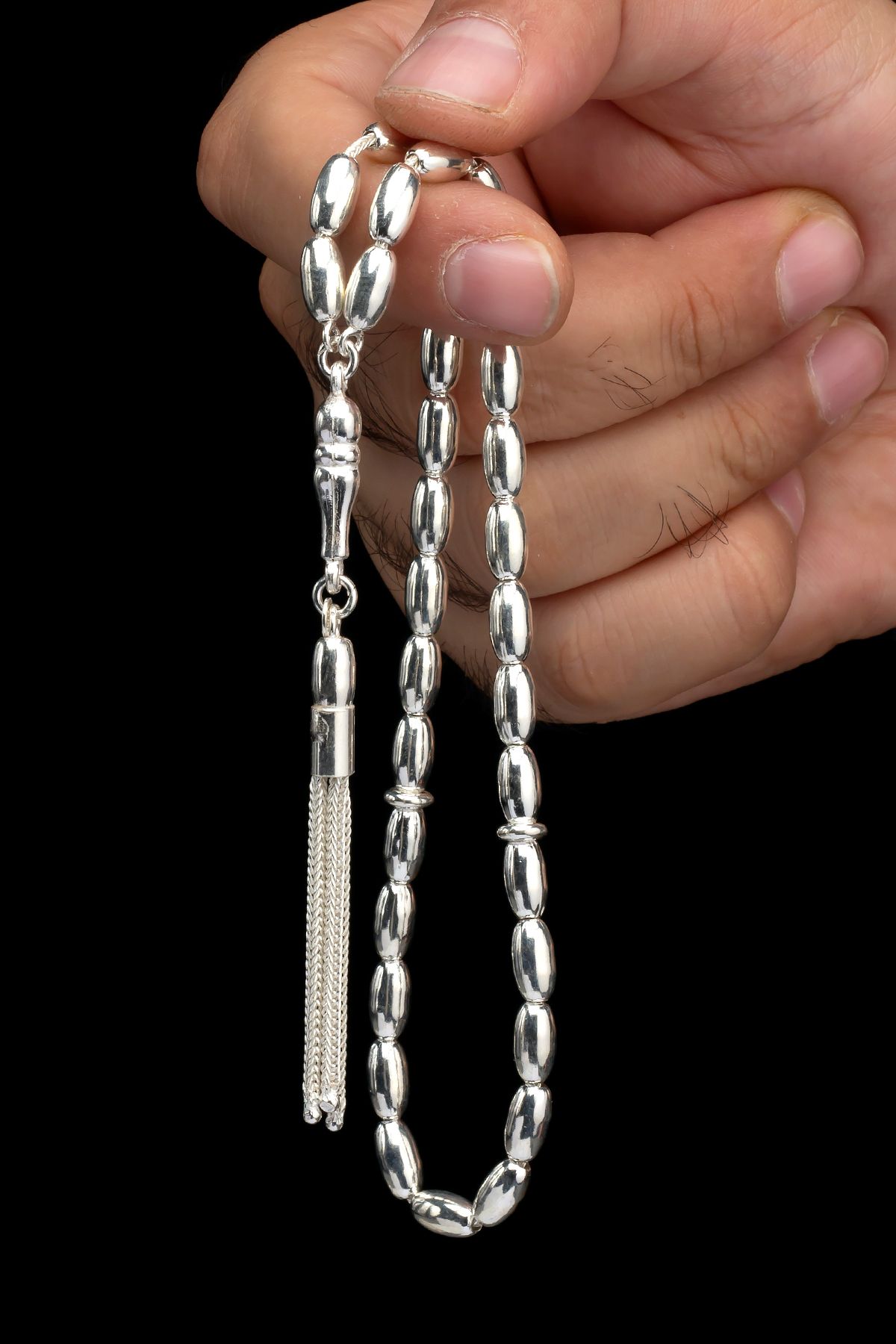 EHİNOS Sertifikalı Gümüş Tespih 5x9.5mm 21Gr Arpa Kesim